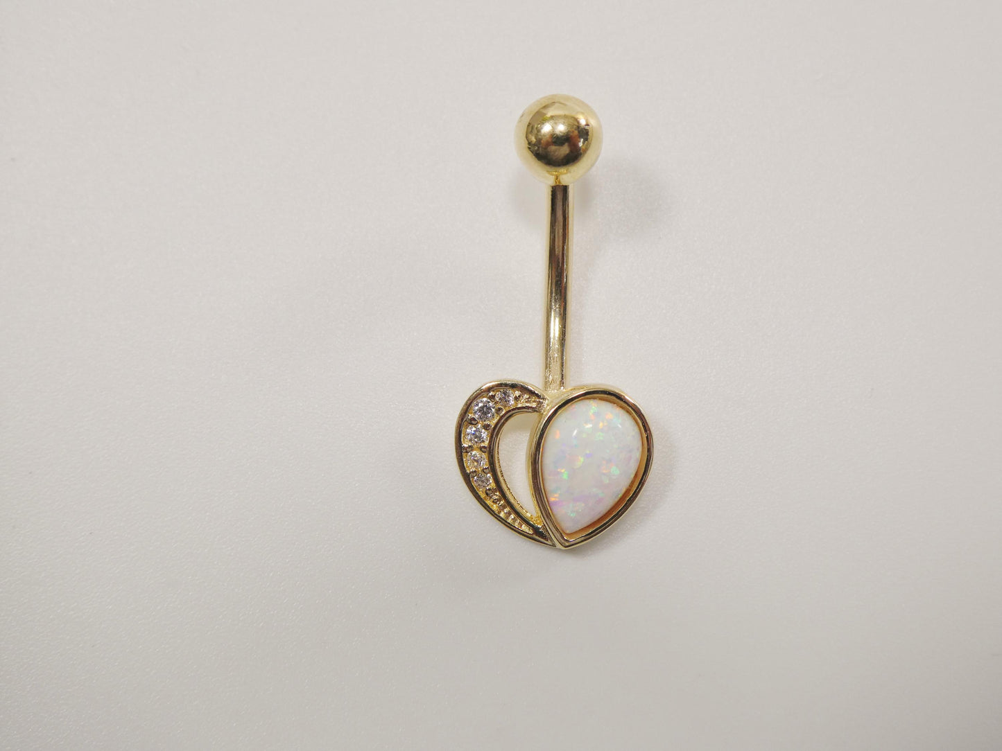 14k real solid yellow gold heart shape opal belly button ring piercing
