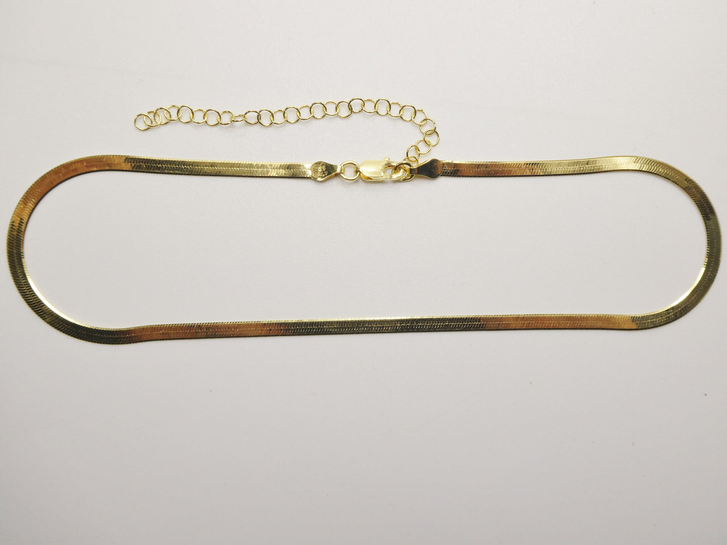 real 3.5mm 925 sterling silver herringbone necklace / choker 14k yellow gold finish