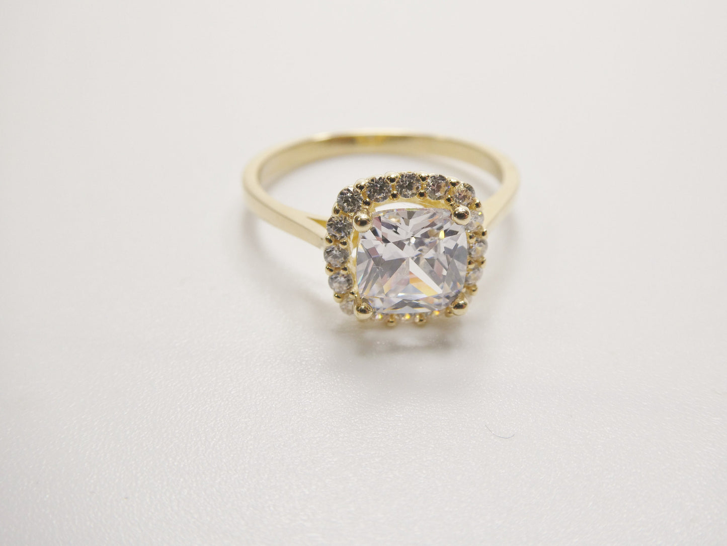 14k real solid yellow gold engagement cushion cut cubic zirconia ring