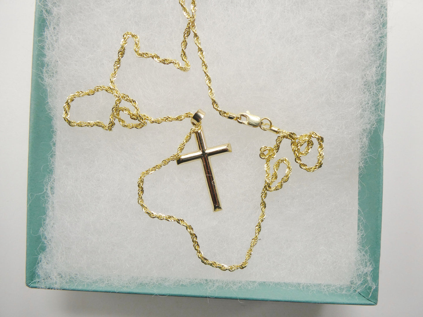 14k real solid yellow gold super polish cross pendent and robe necklace