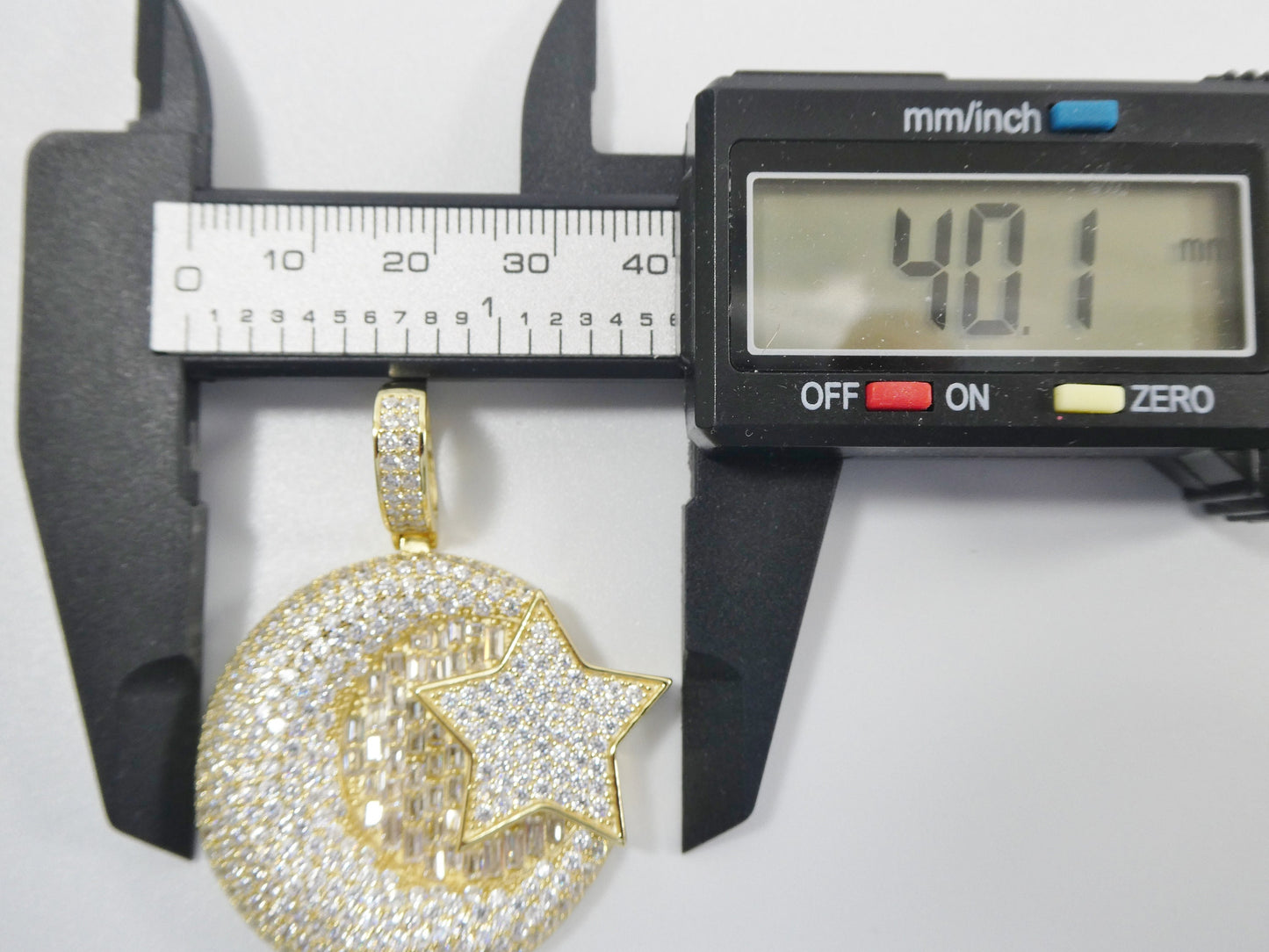 real 925 sterling silver large Muslim moon and star pendent full ice stone charm
