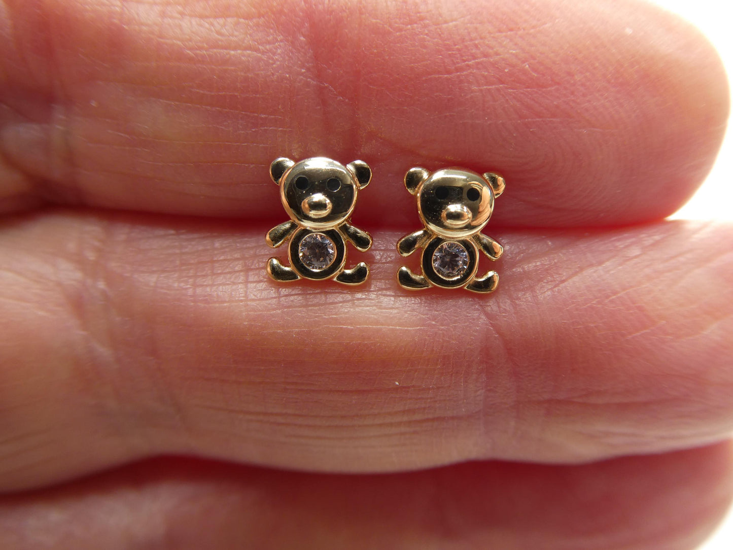 10k real solid gold teddy bear screw back earrings