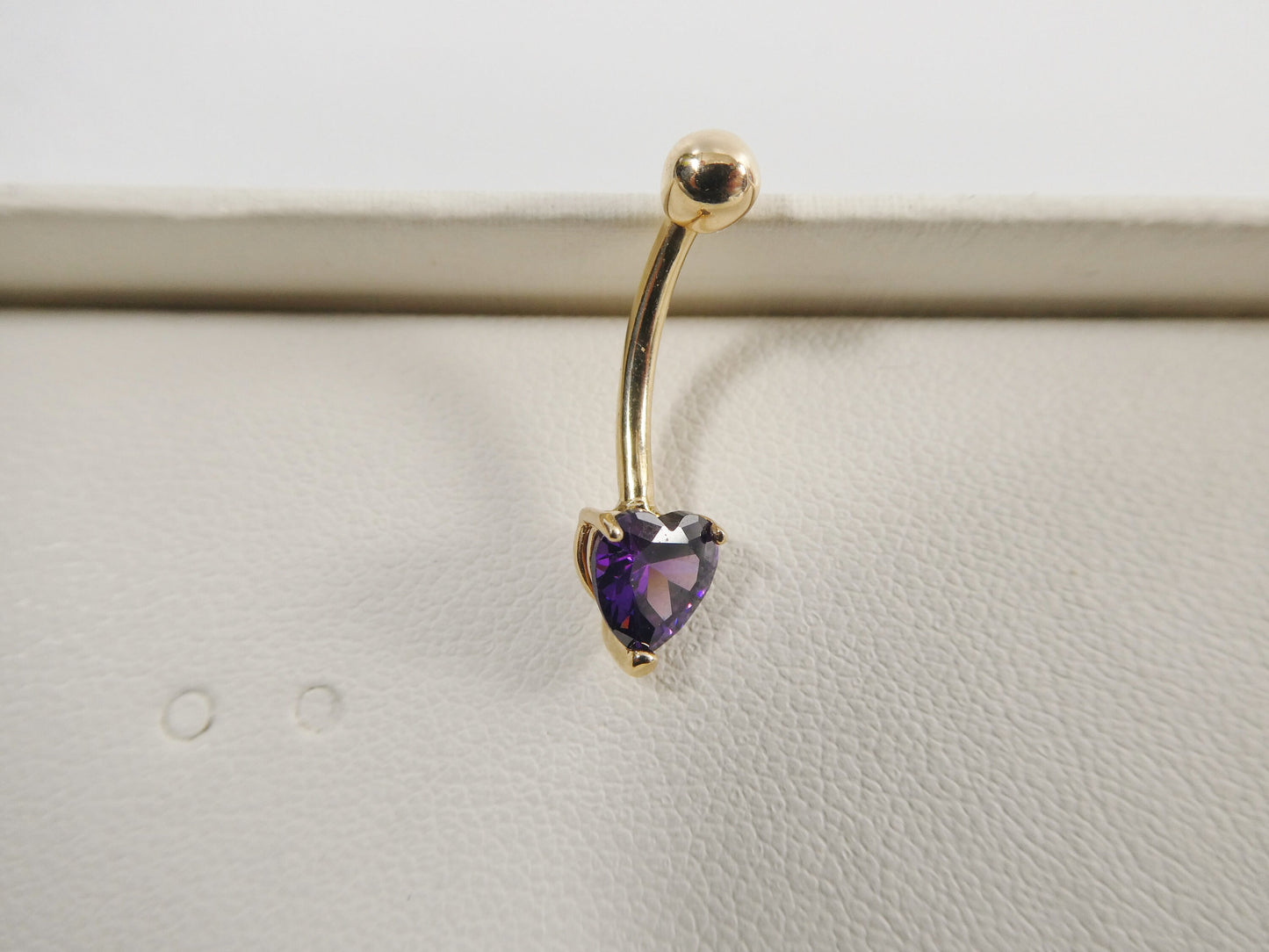 14k real solid yellow gold 6mm heart amethyst stone belly button ring piercing