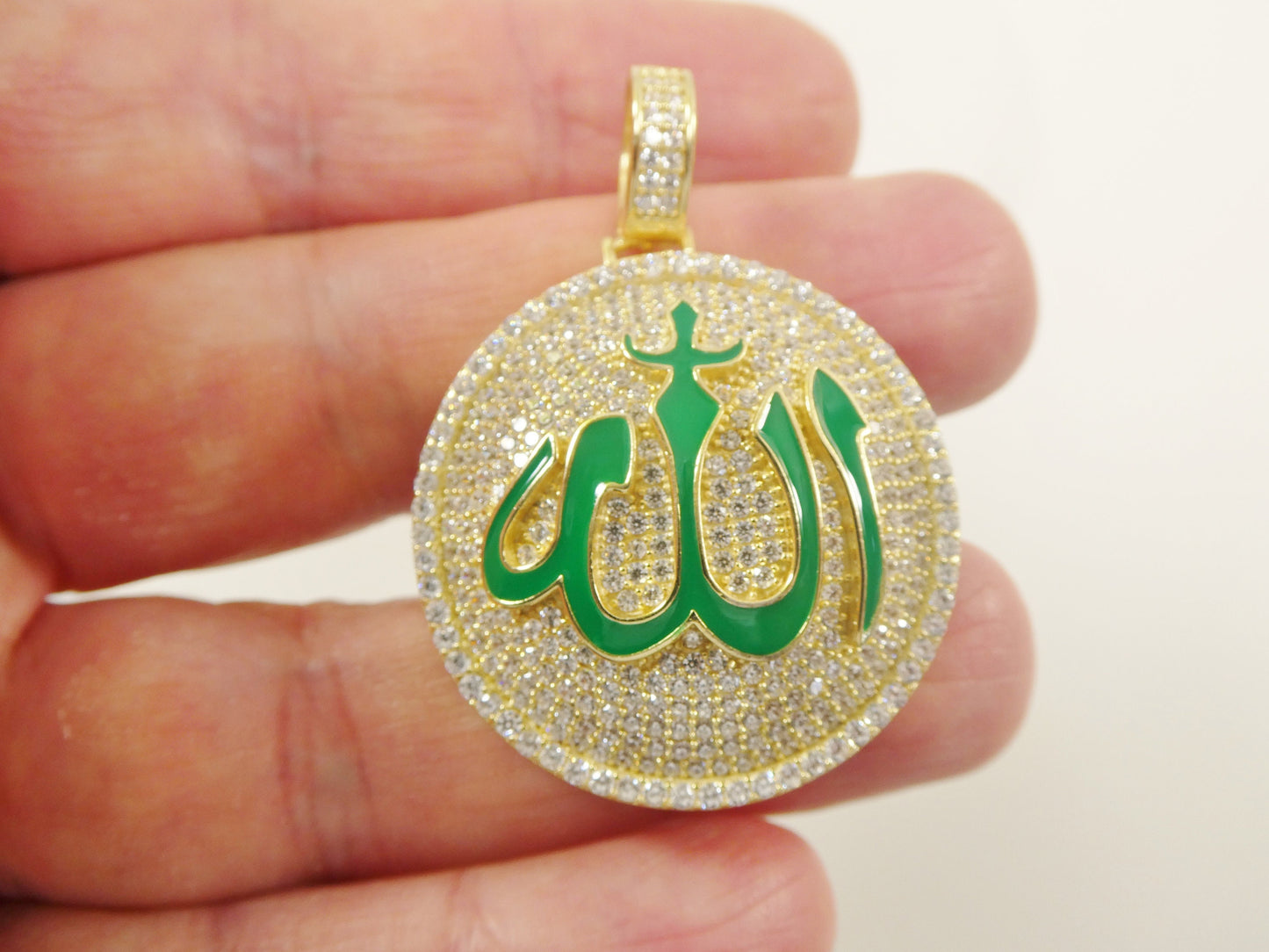 real sterling silver Allah Muslim pendent full ice stone charm