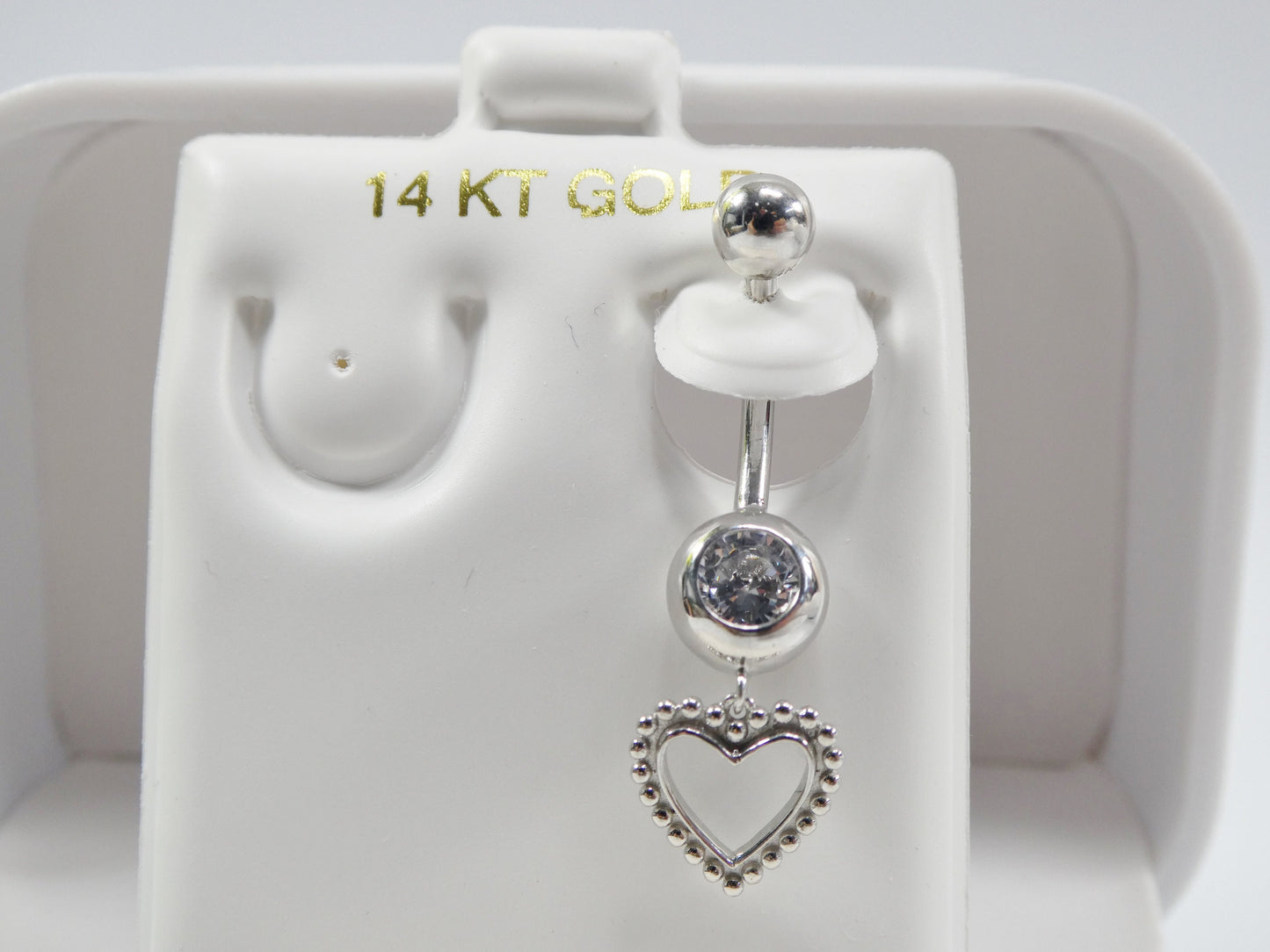 14k real solid yellow gold heart dangling belly button ring piercing