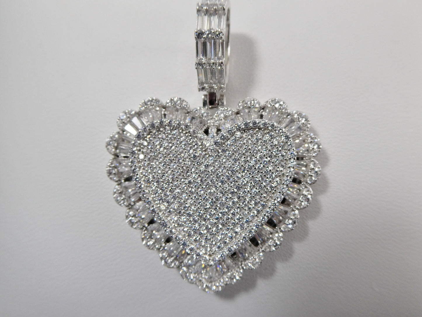 real 925 sterling silver full stone setting large heart pendent