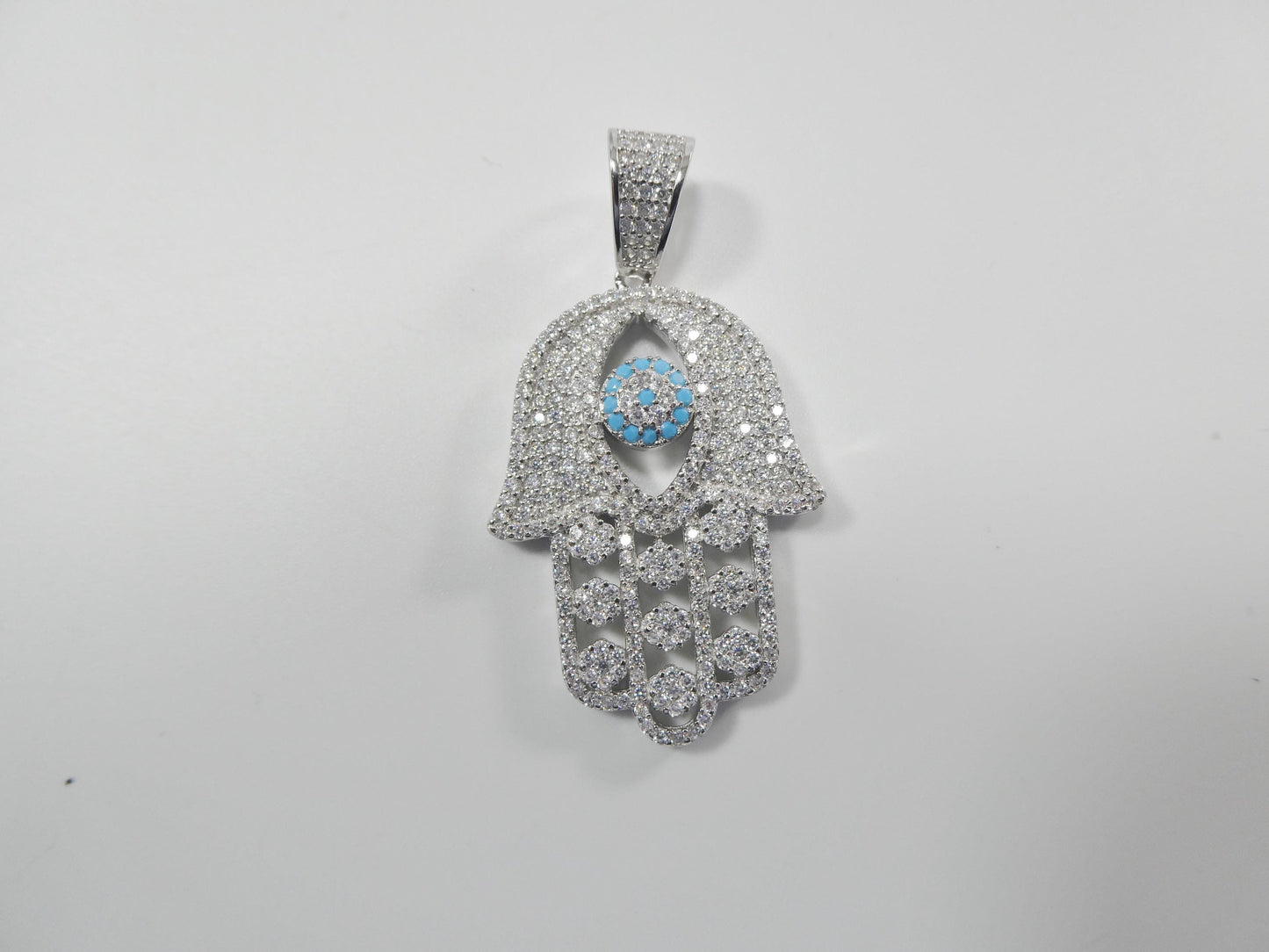real 925 sterling silver 22 inch chain and hamsa evil eye charm pendent