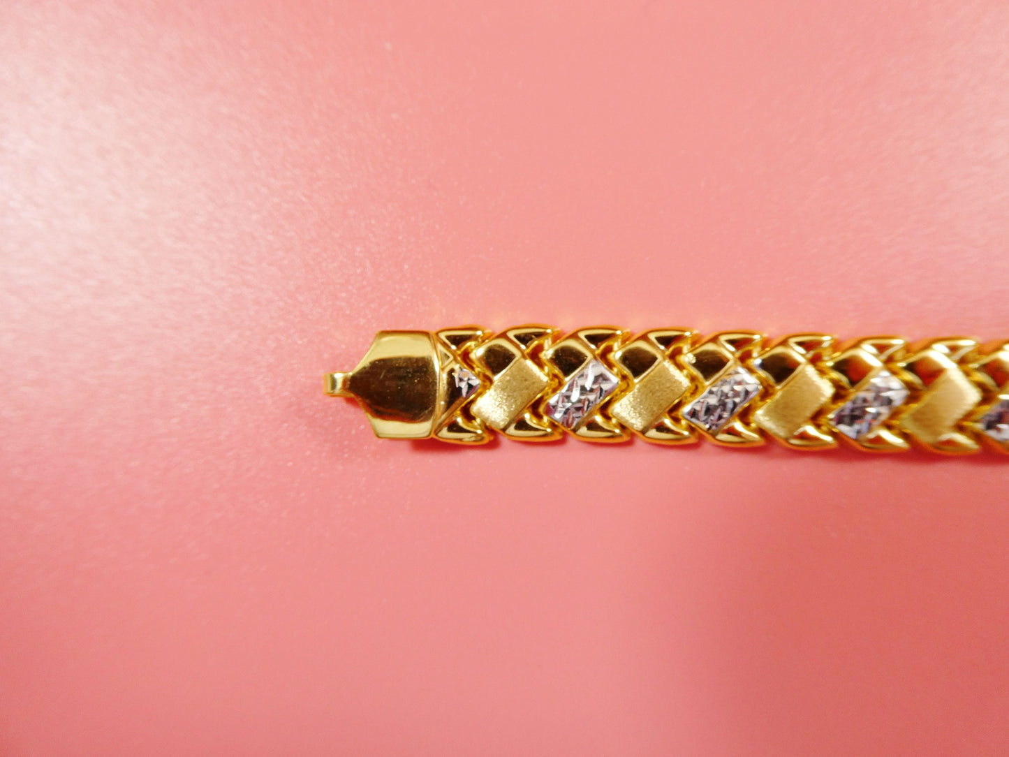 8 inch basket STAMPATO bracelet two tone color 14k yellow gold color finish over real 925 sterling silver