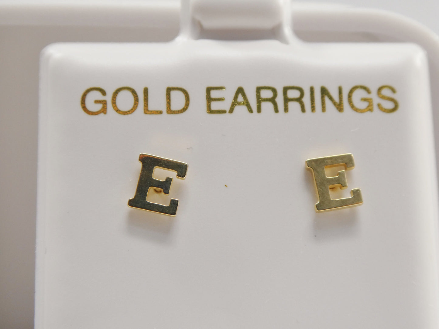 10k real solid yellow gold plain initial letter stud pair earrings