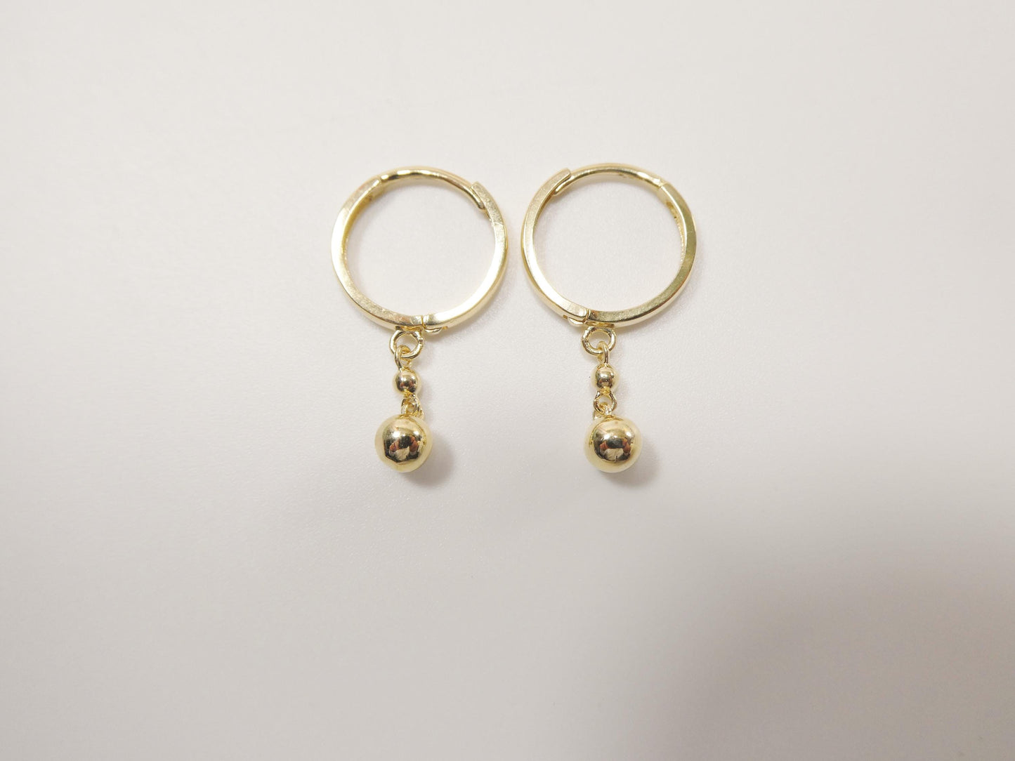 real 10k solid yellow gold ball drop hoop huggie earrings