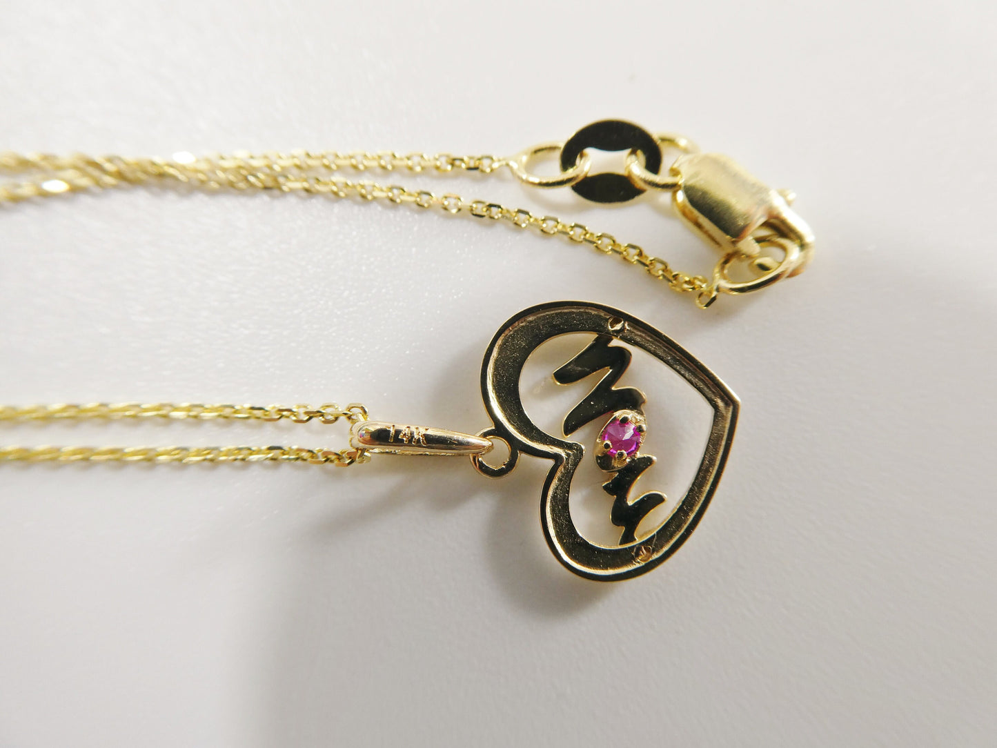 14k real solid yellow gold mom heart pendent and cable necklace