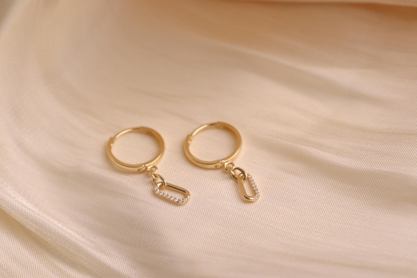 real 10k solid yellow gold paperclip drop huggie earring