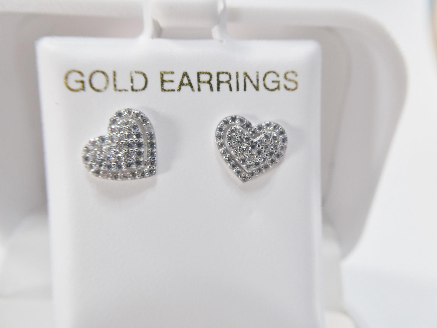 10k real solid gold double heart micro fave setting push back earrings