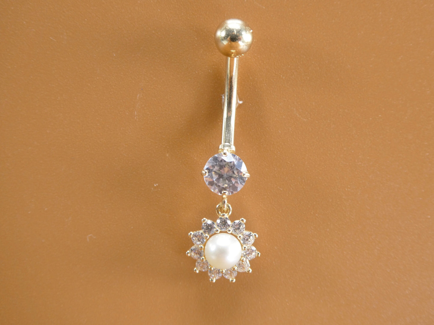 14k real solid yellow gold dangling freshwater real pearl belly button ring piercing