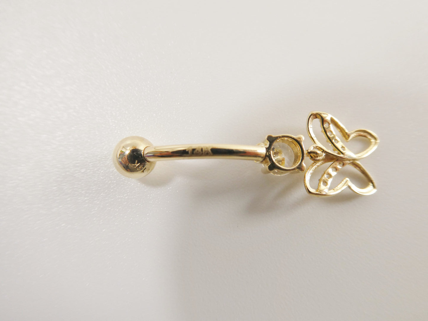 14k real solid yellow gold butterfly dangling belly button ring piercing