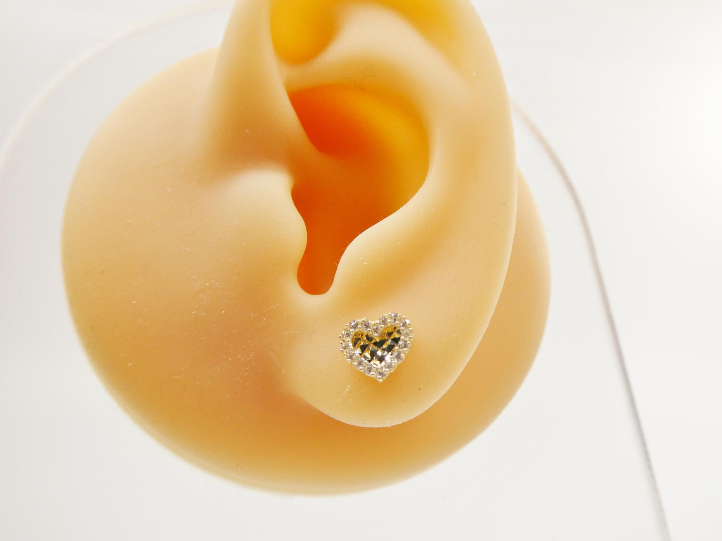 real 10k solid yellow gold heart screw back stud earring