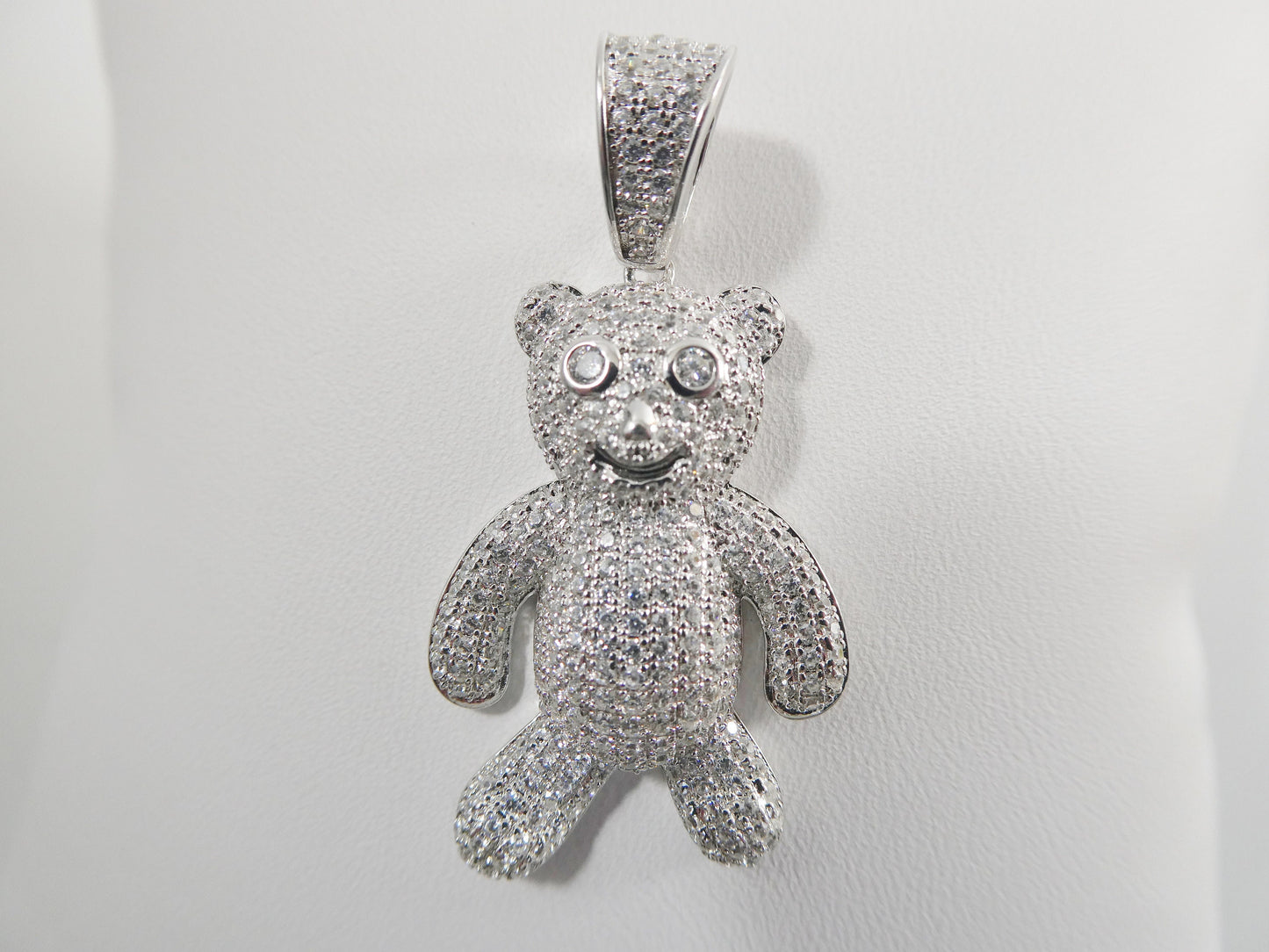 real 925 sterling silver teddy bear pendent and 2mm 18 inch moon cut chain