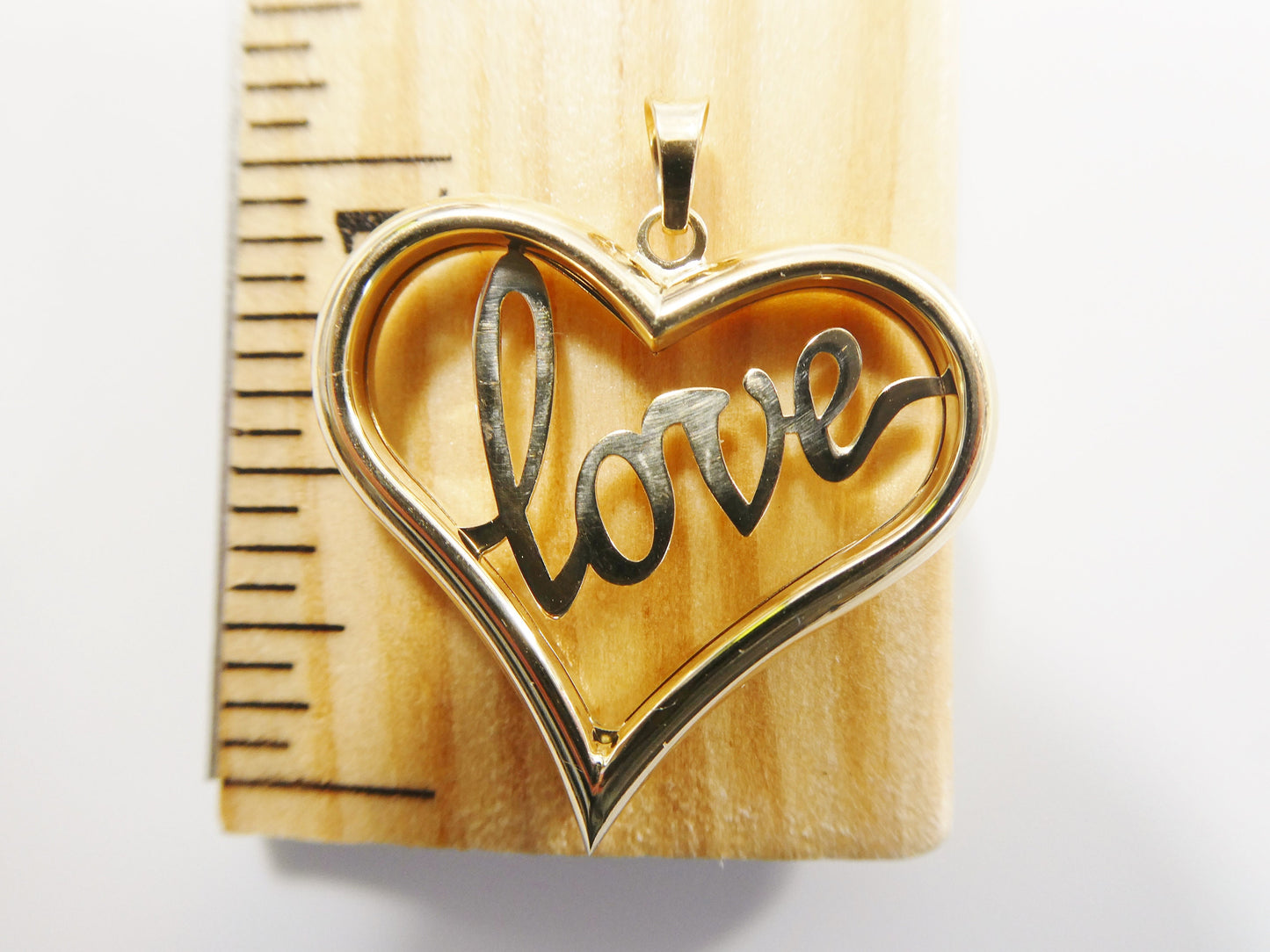 14k real solid yellow gold love heart high polish charm pendent