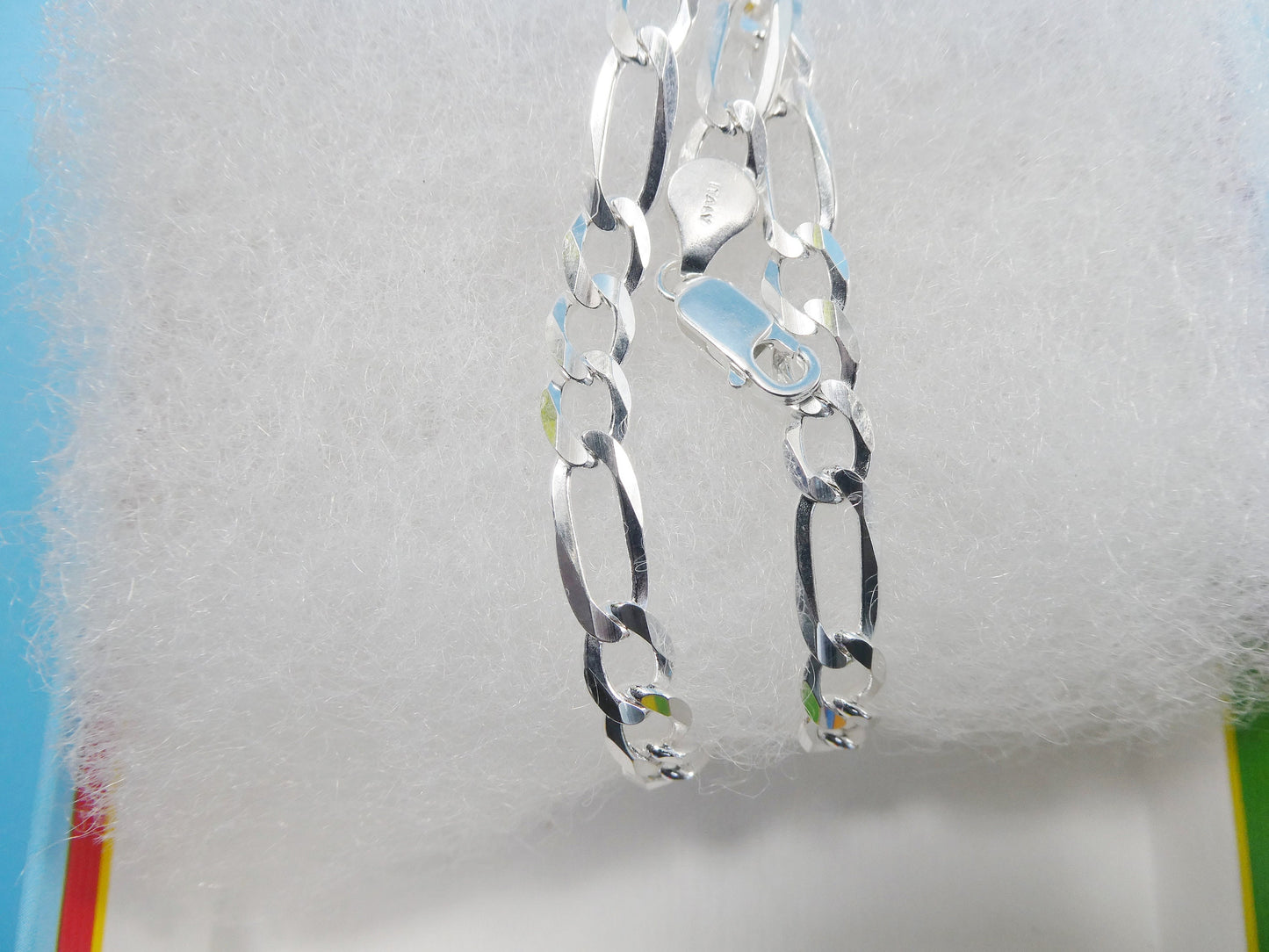 real 925 sterling silver 6.4mm Italian concave figaro solid chain lobster lock clasp