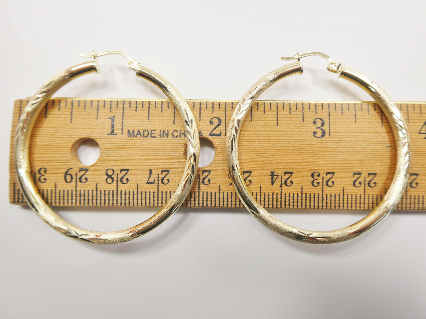 10k real solid yellow gold diamond cut hoop earrings