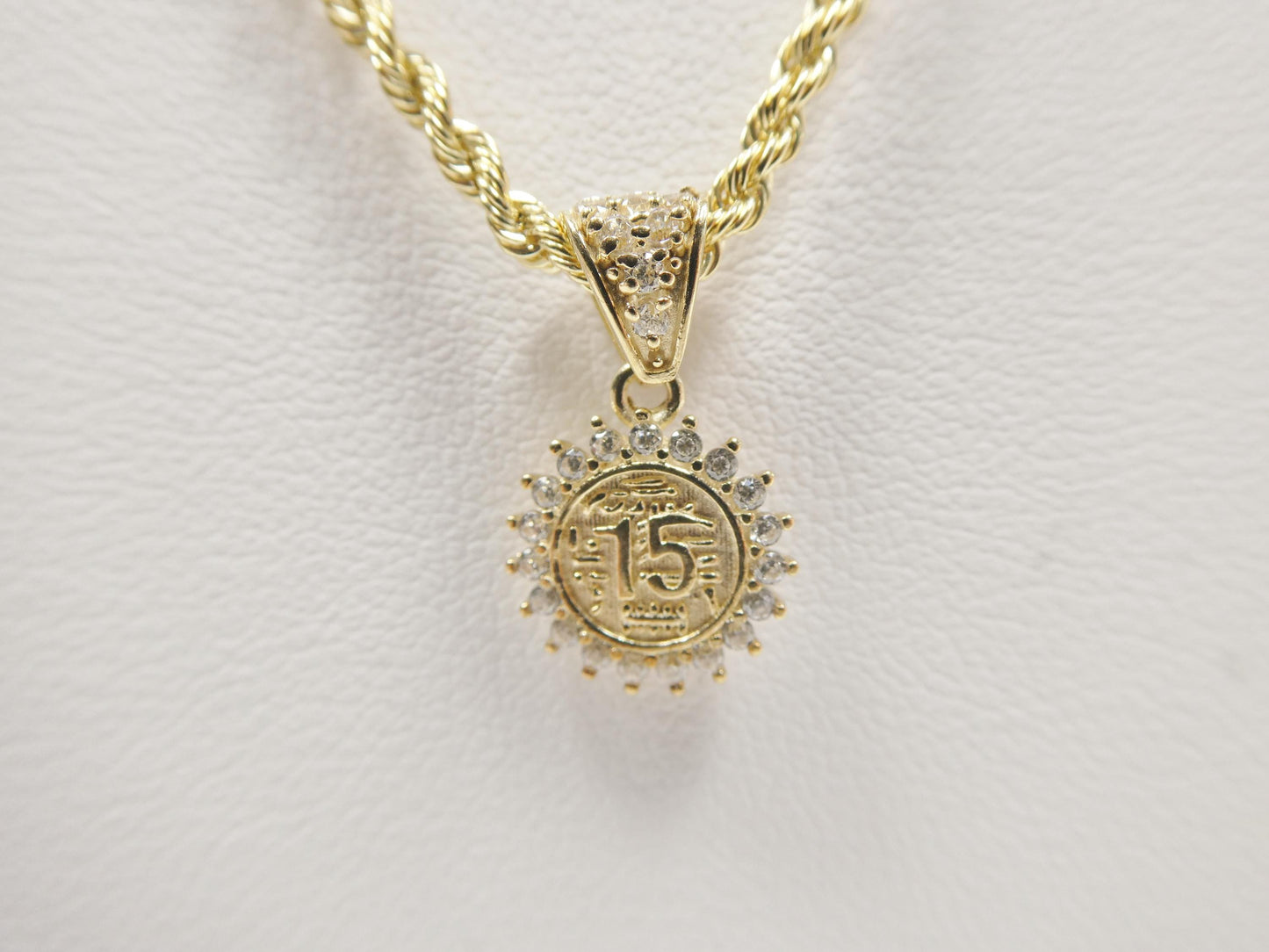 10k real solid yellow gold 15 years boy girl pendent and rope necklace