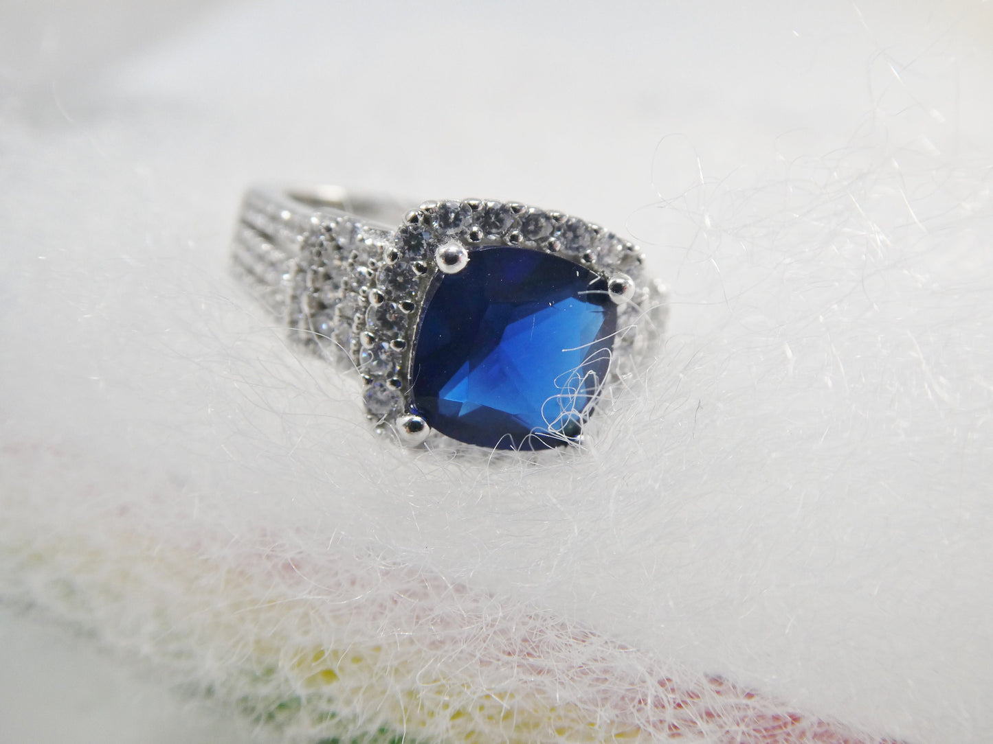 real 925 sterling silver square blue stone color ladies ring