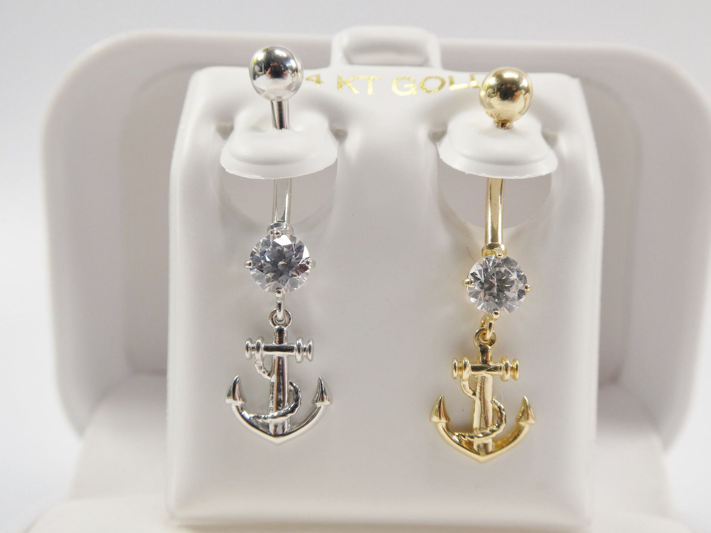 14k real solid yellow gold anchor navel belly button ring piercing