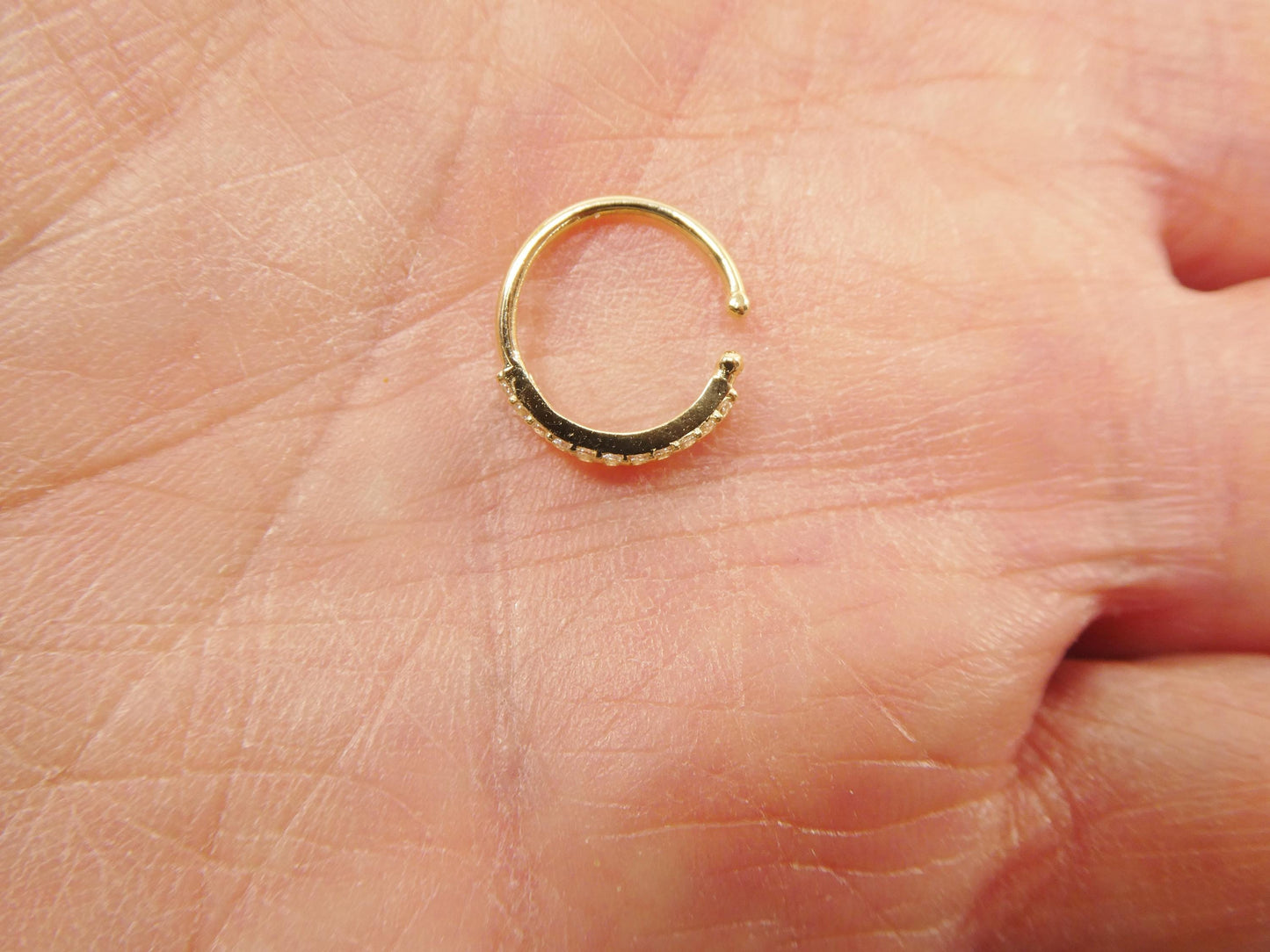 14k real solid yellow gold cz hoop earring cartilage daith ring piercing