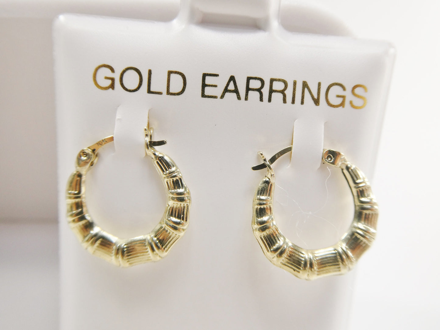 10k real solid yellow gold 14MM bamboo baby hoop earrings