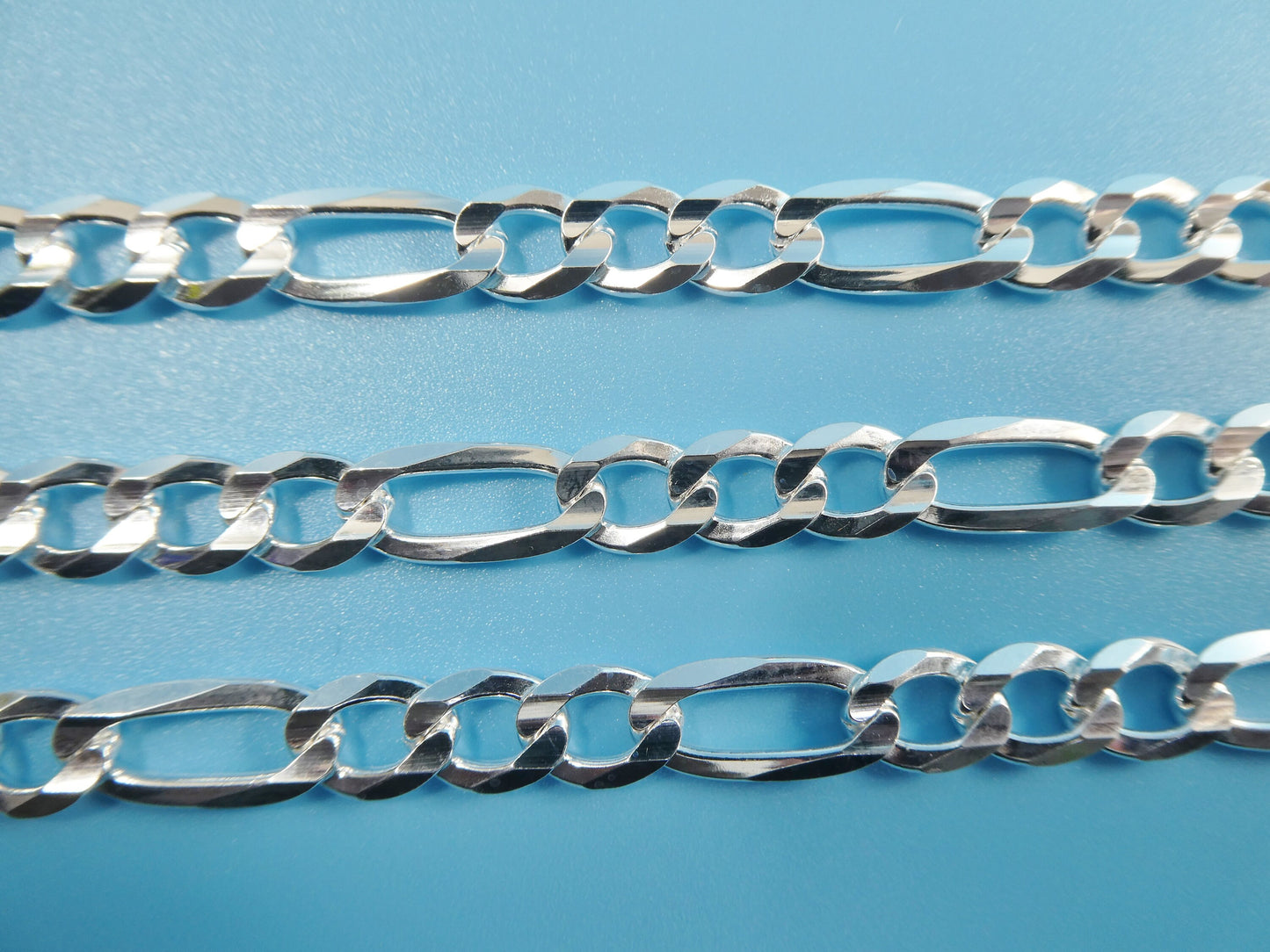 real 925 sterling silver 7.5mm Italian concave figaro solid chain lobster lock clasp