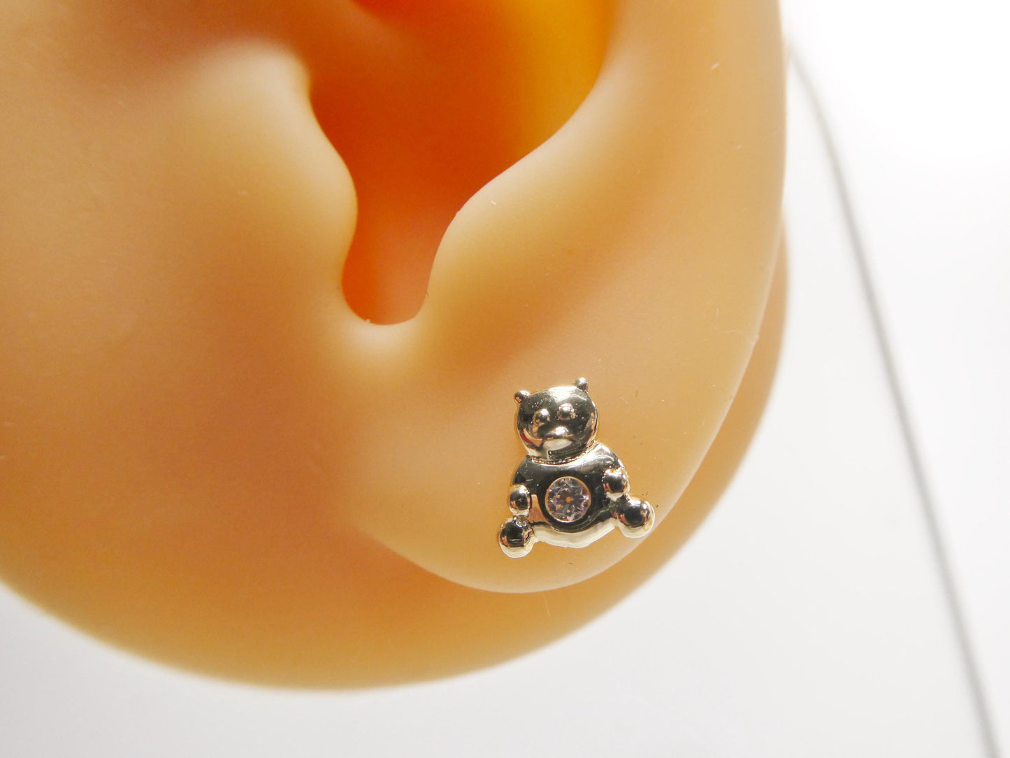 10k real solid gold teddy bear push back earrings