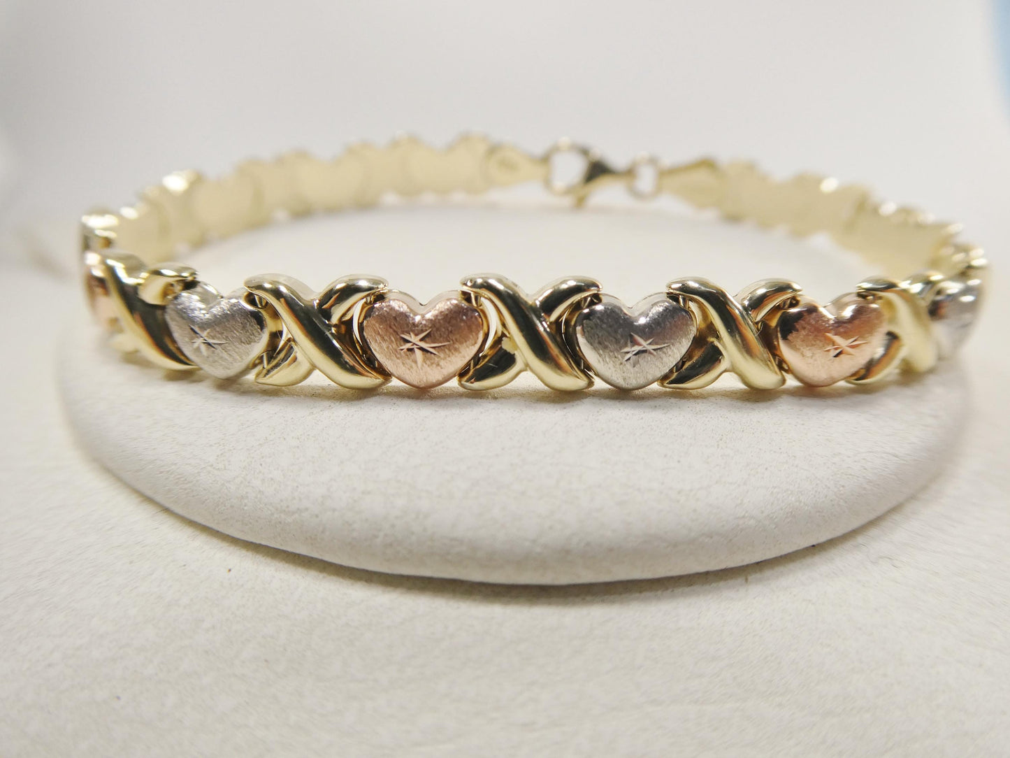 real 10k solid yellow gold 6 inch children/women xo heart bracelet