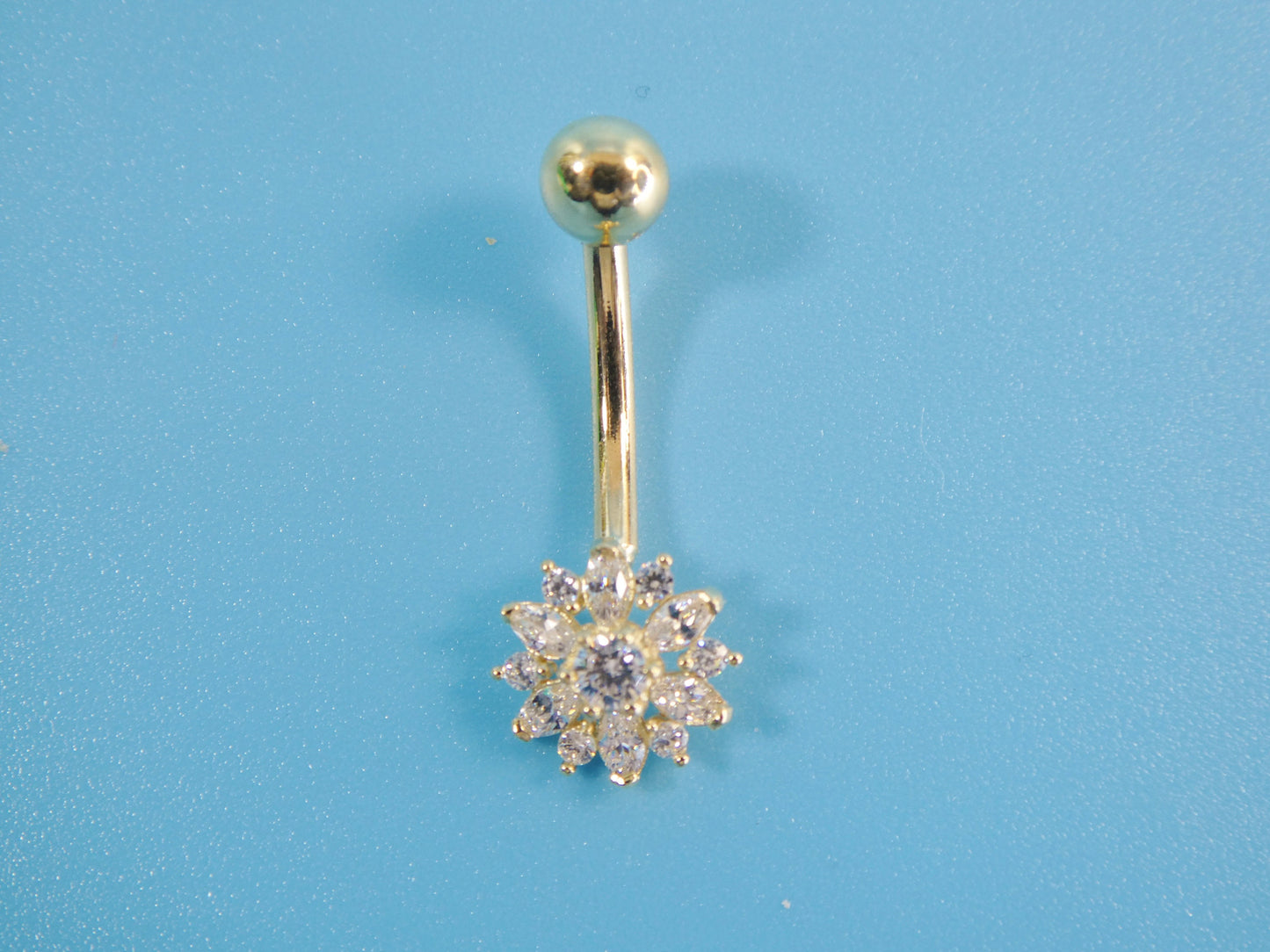 14k real solid yellow gold flower belly button ring piercing