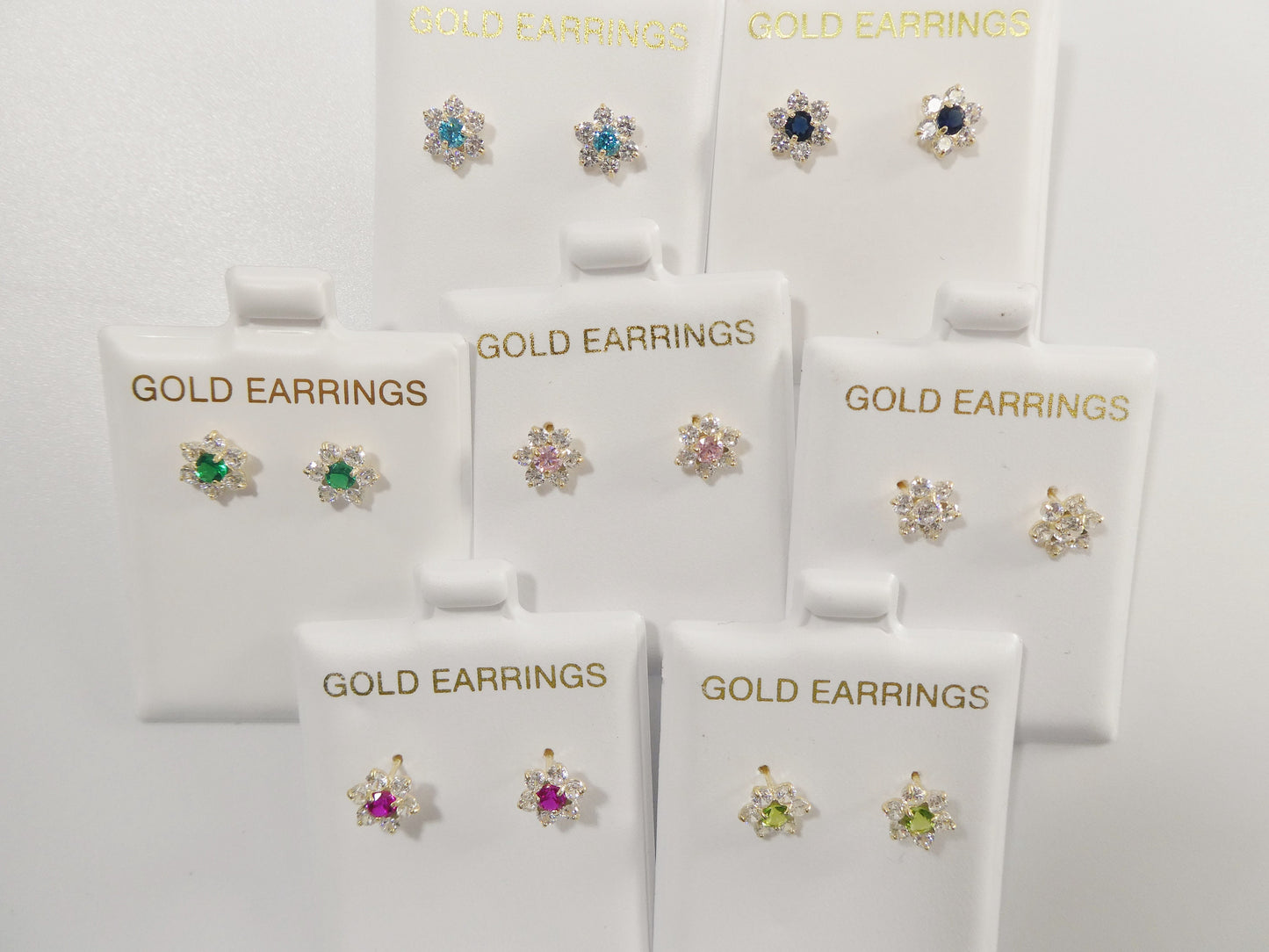 10k real solid yellow gold birthstone screw back earrings large flower shape