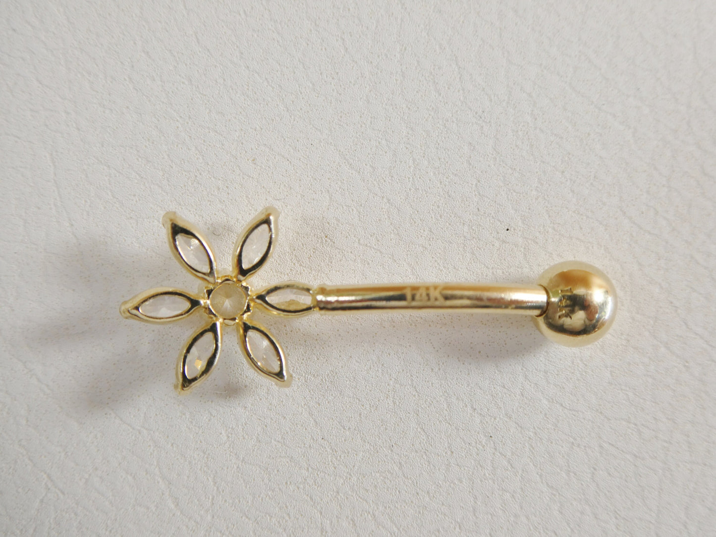 14k real solid yellow gold flower belly button ring piercing