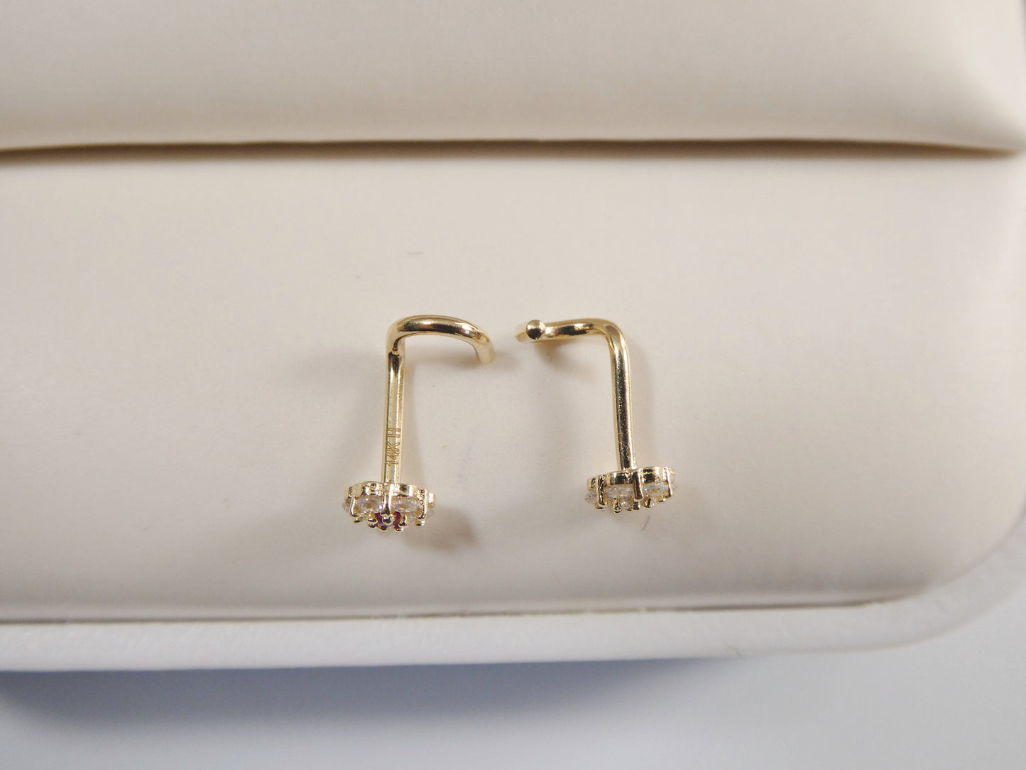 14k real solid yellow gold twist small flower nose stud ring