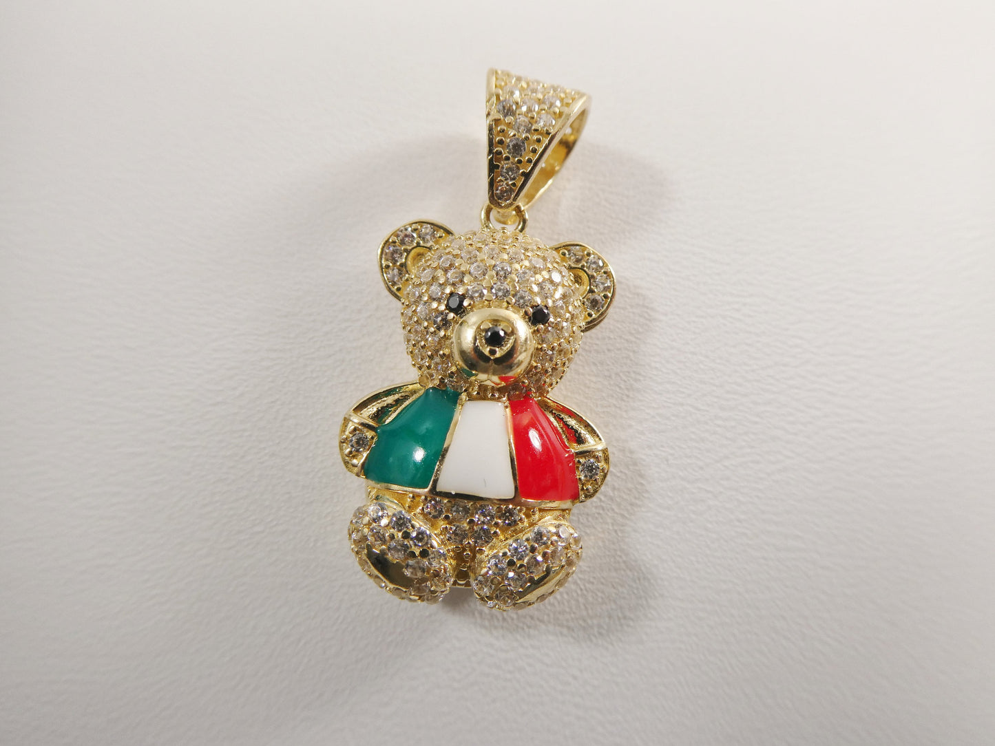 14k real solid yellow gold mexcio flag teddy bear charm pendent
