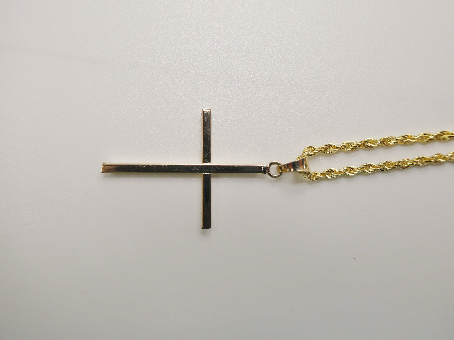 14k real solid yellow gold super polish cross pendent and robe necklace