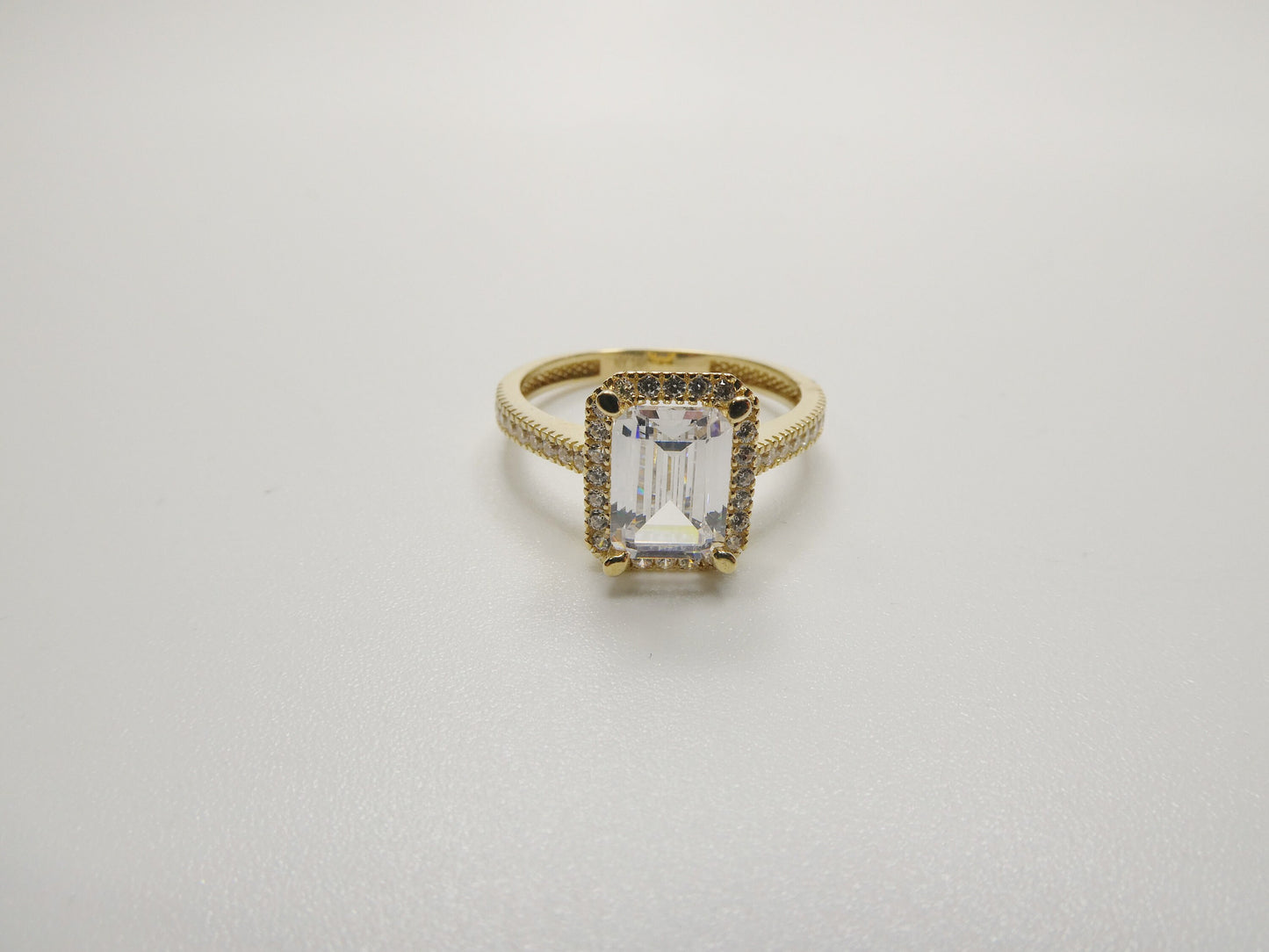 14k real solid yellow gold engagement emerald cut cubic zirconia ring
