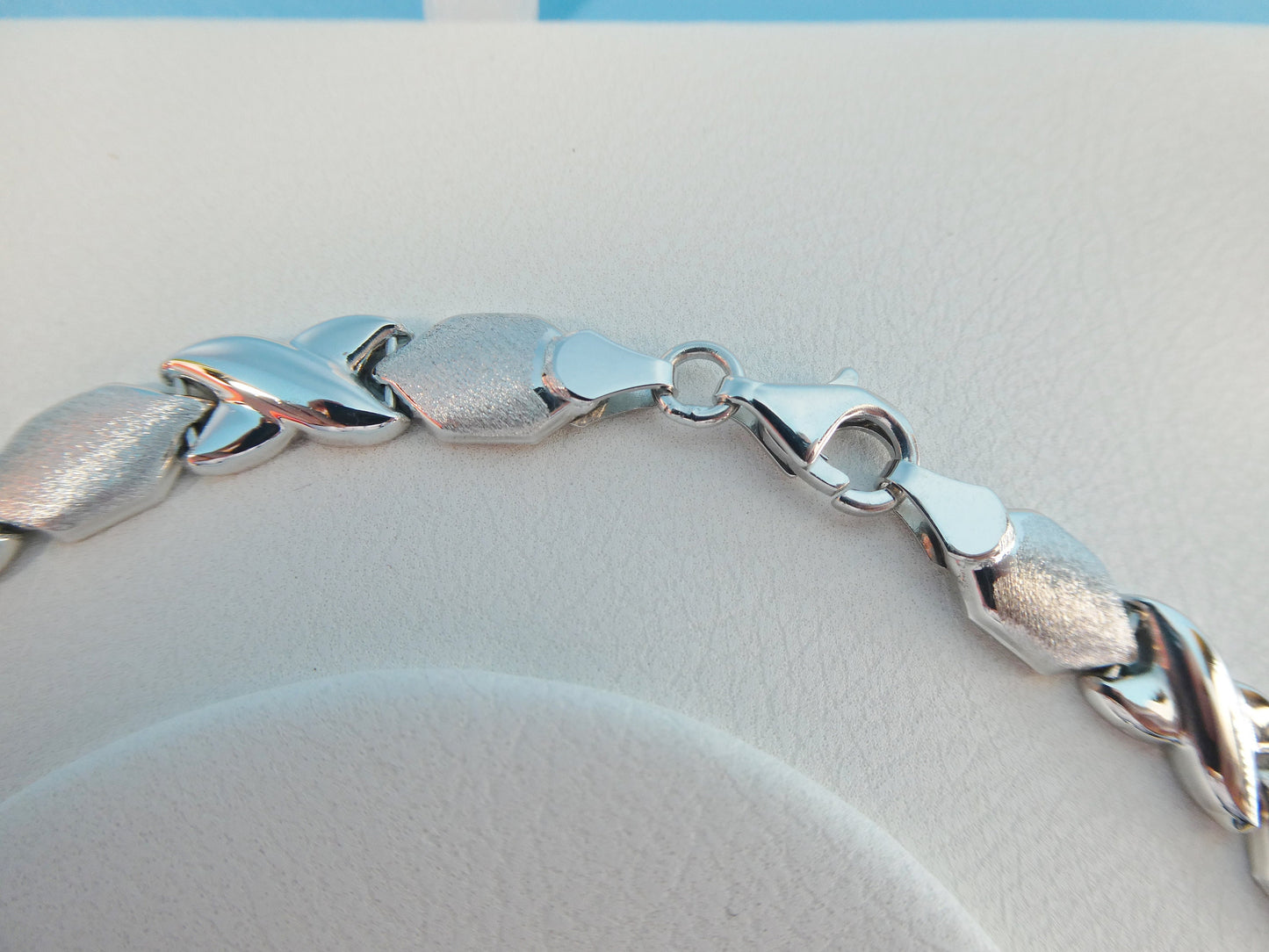 14k white gold color tone set necklace and bracelet xoxo satin finish over real 925 sterling silver
