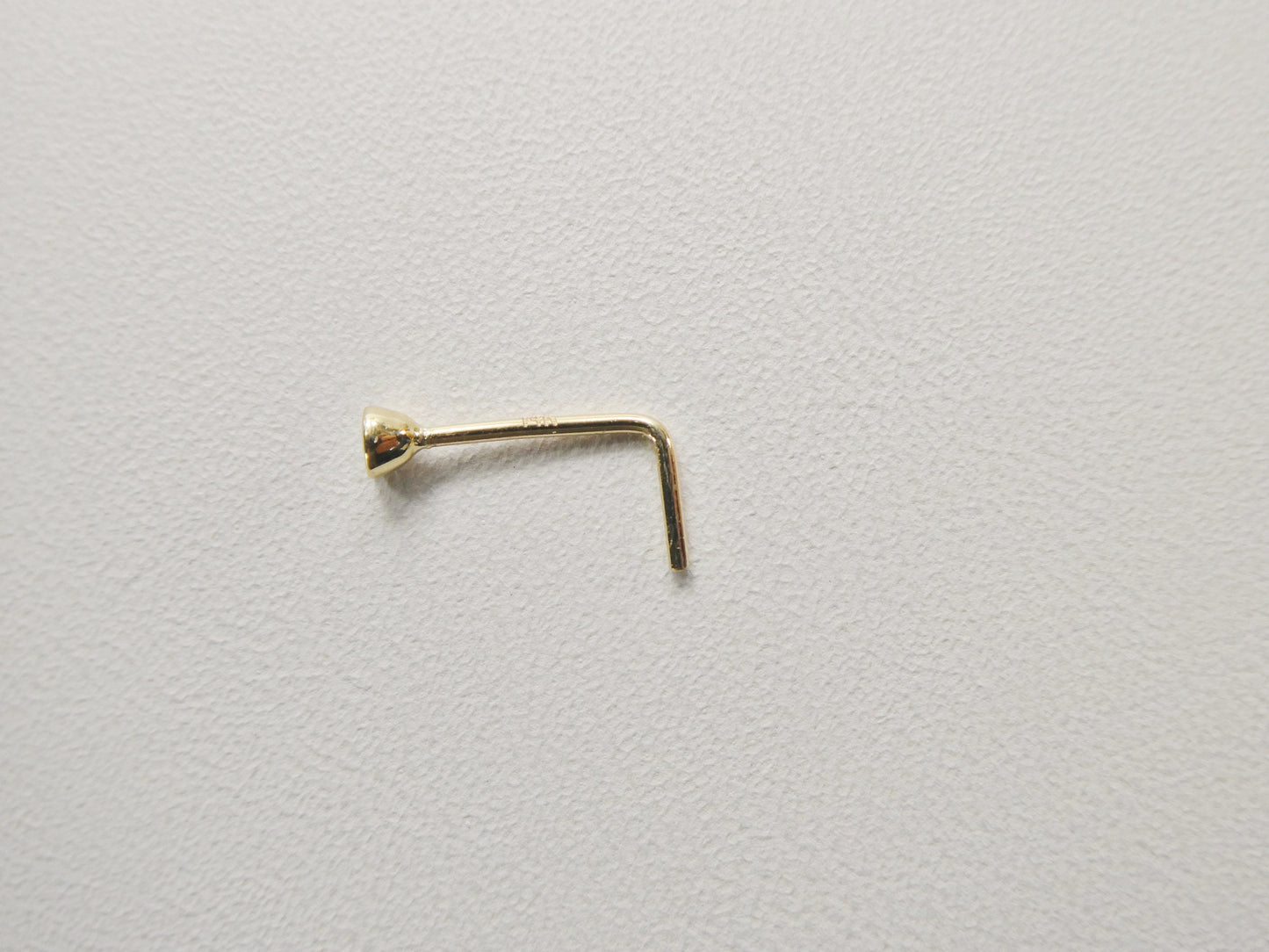 14k real solid yellow gold L SHAPE 1.5mm round stone stud nose ring