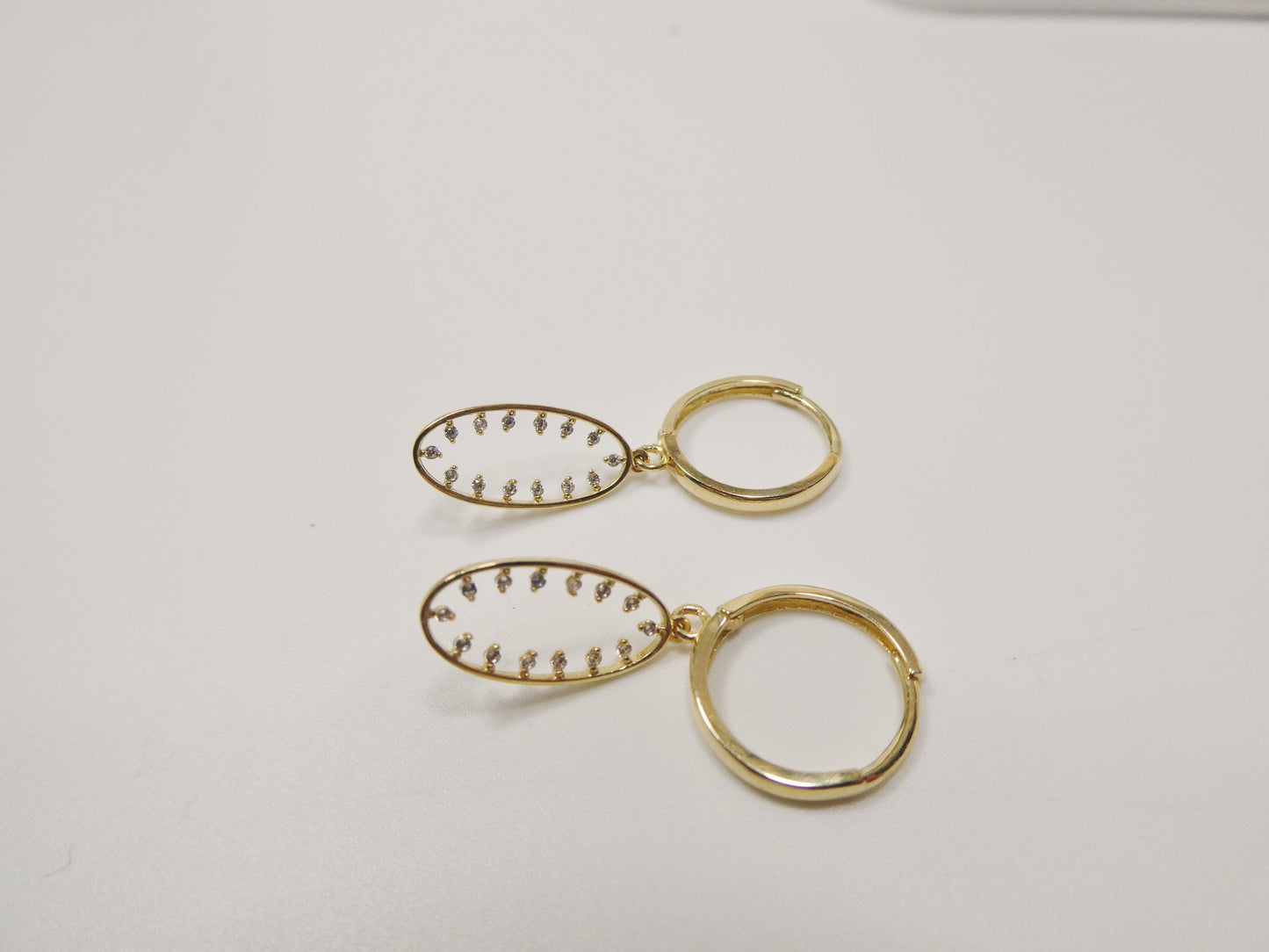 real 10k solid yellow gold oval drop hoop huggie earring