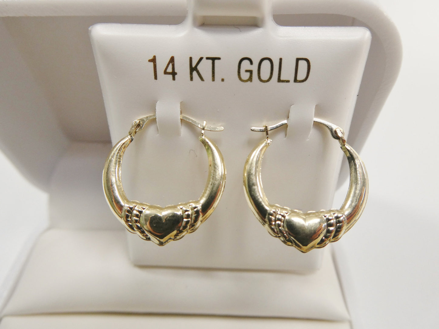 14k real solid yellow gold small heart hoop design earrings