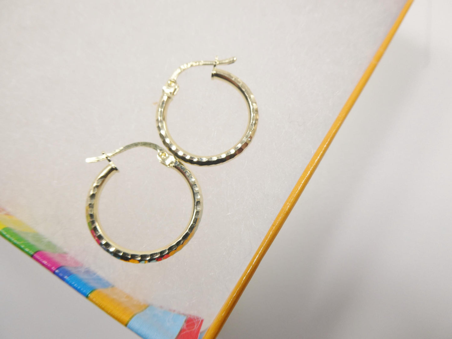 10k real solid yellow gold full diamond cut hoop earrings