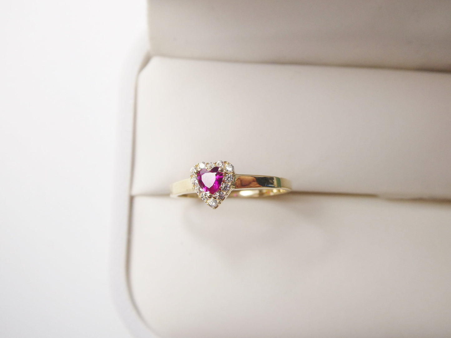 10k solid yellow gold baby children heart shaped color stone ring