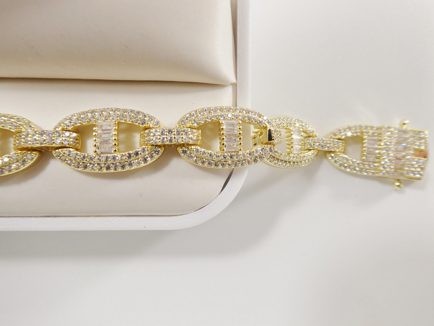 real 925 sterling silver mariner link full stone micro setting bracelet