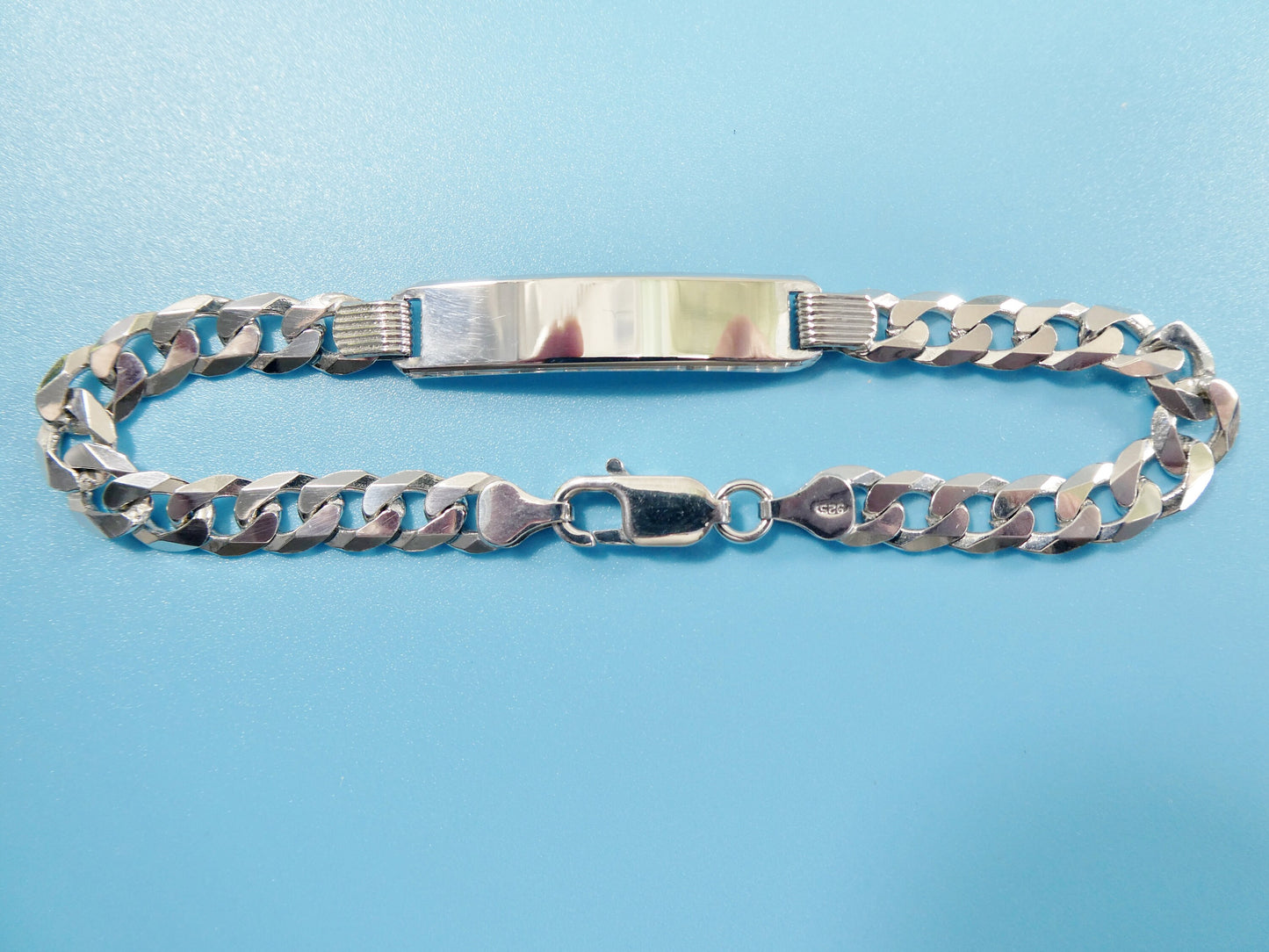 8.5 inch real 925 sterling silver solid curb men ID bracelet