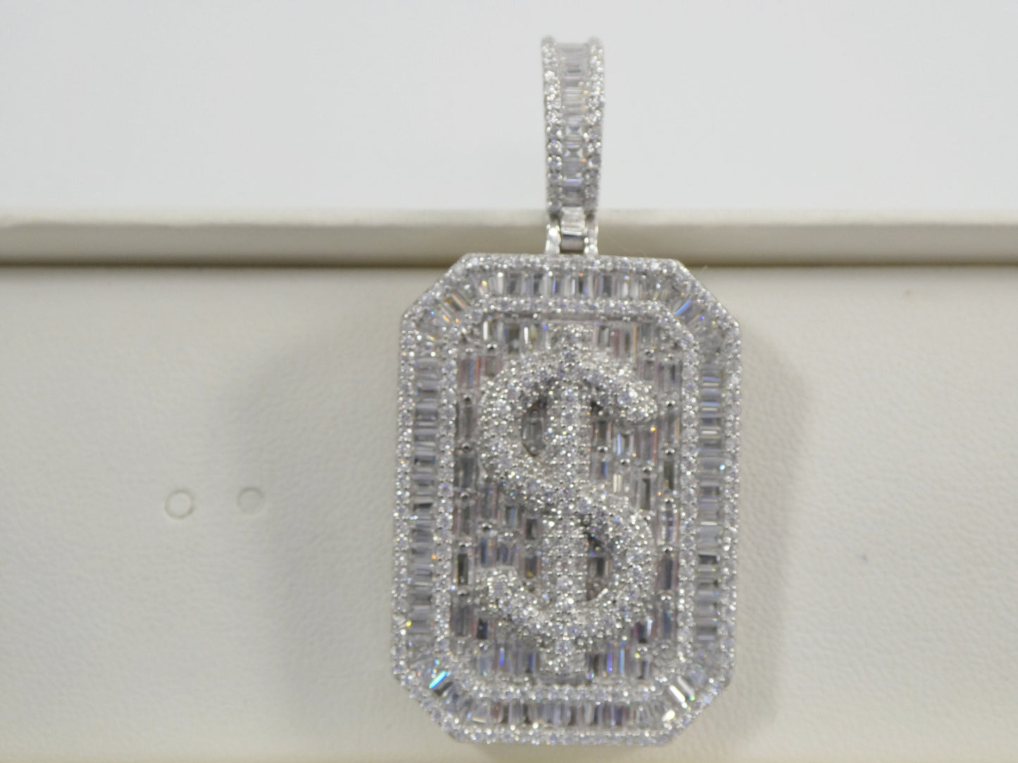 real 925 sterling silver large dollar/ money sign medallion pendent