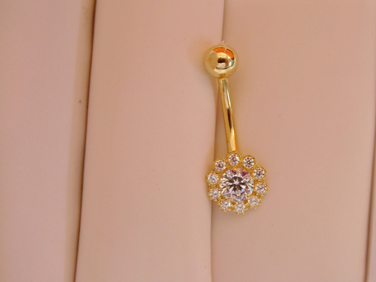 14k real solid yellow gold birthstone color center belly button ring piercing