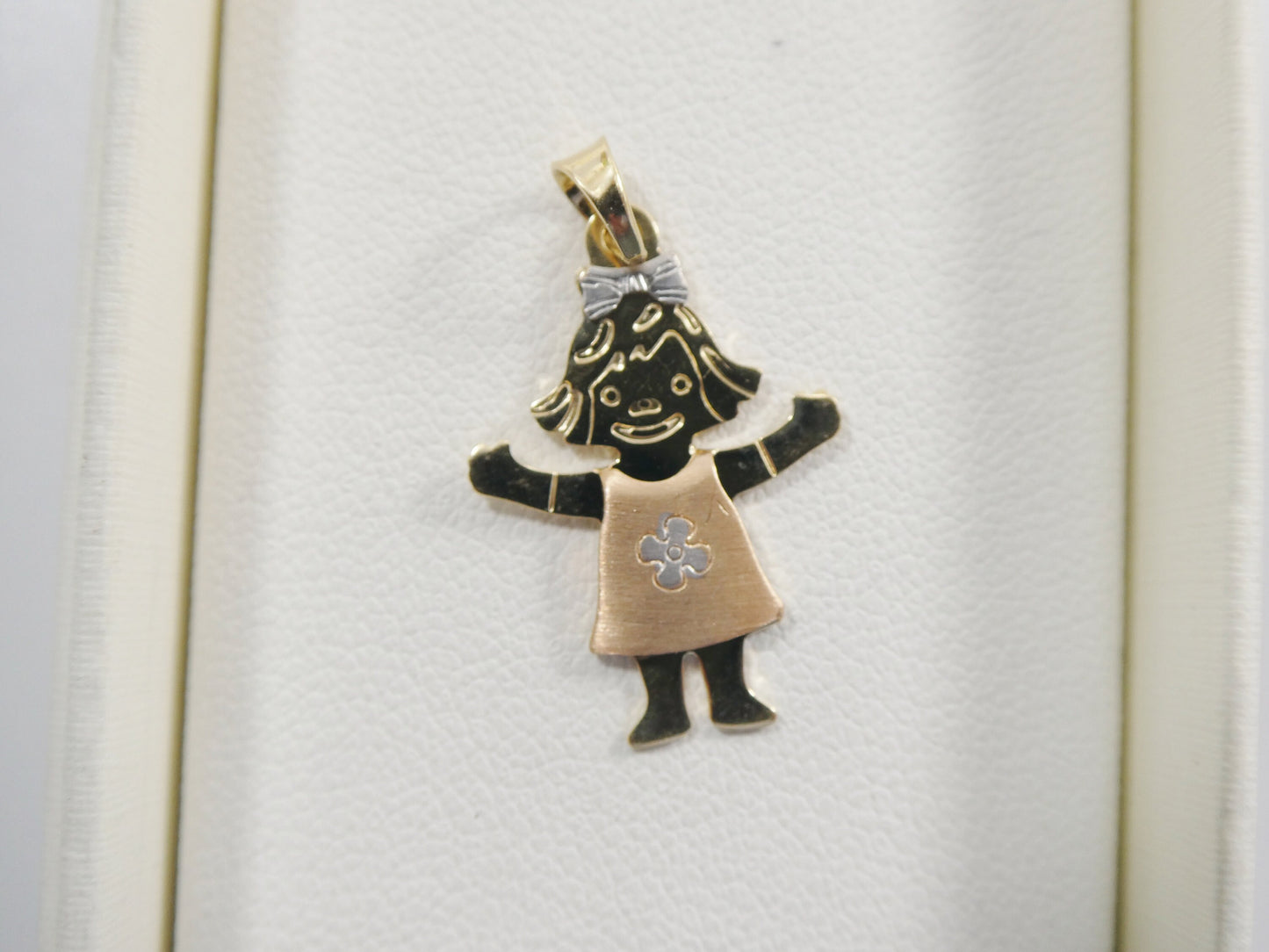 14k real solid yellow gold tri color small boy girl charm pendent